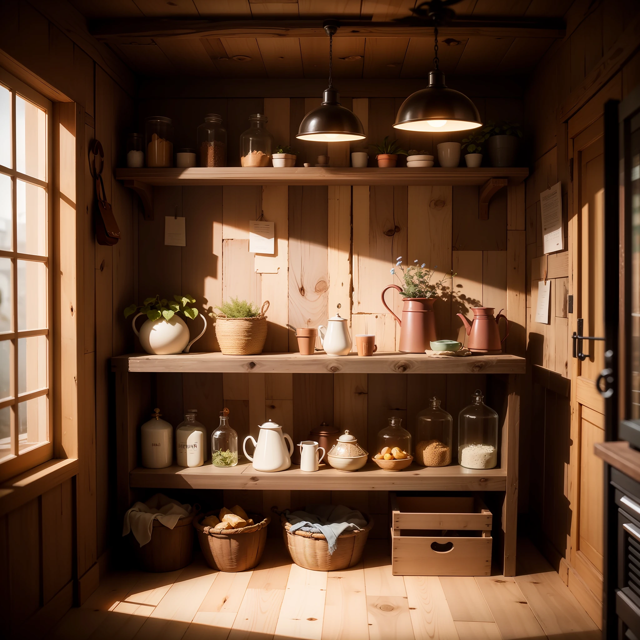 Cadeira de madeira podre, realista, suja, com cupim, in a rustic shop, mal iluminada, in a very simple and rustic environment, detalhes intrincados, luz difusa, 8k --auto