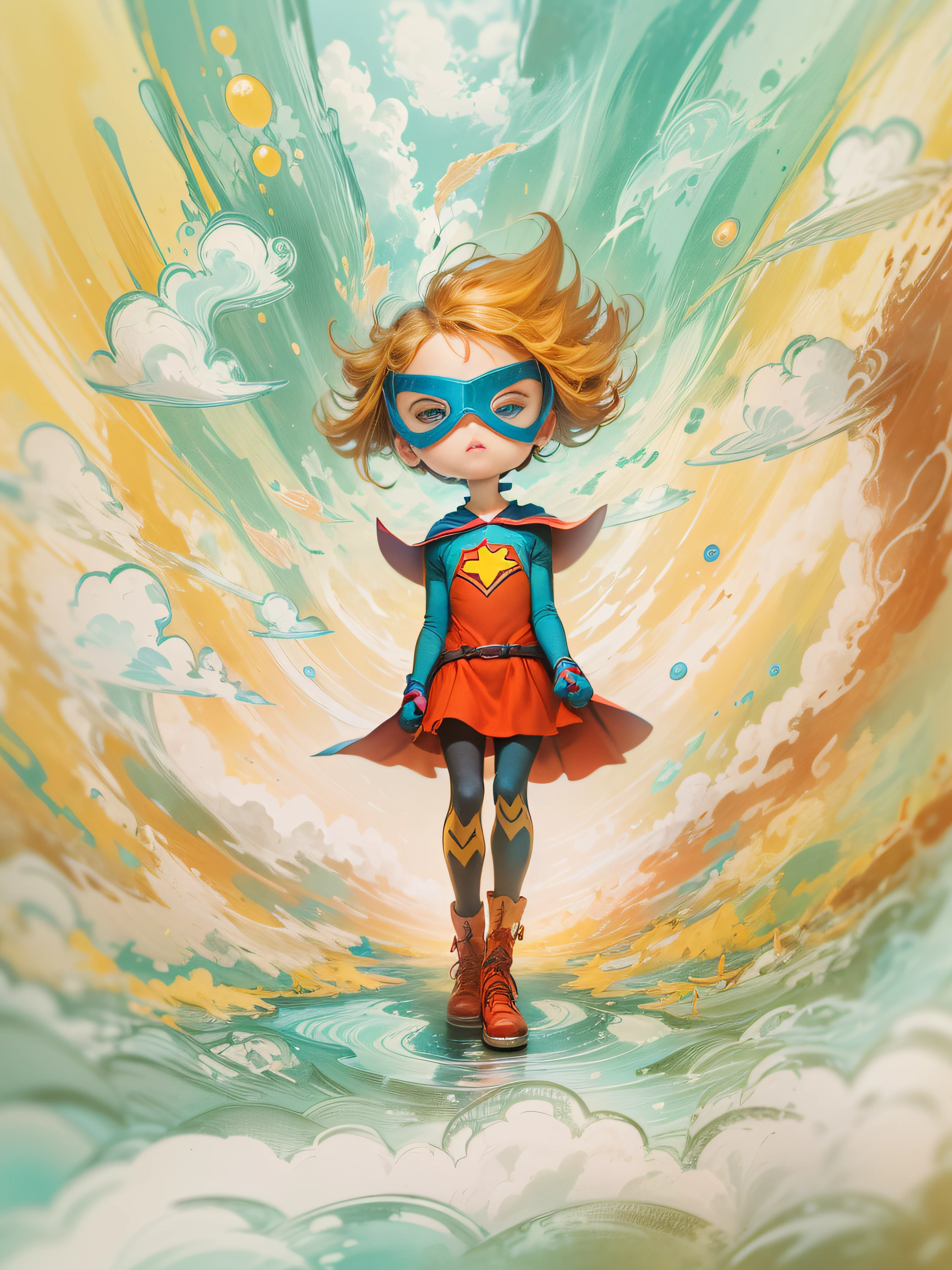 «»Embark on a heartwarming journey with an artistic image of a superhero drawn by a talented 3-year-old artist. The superhero is a delightful creation, exuding innocence and imagination. The character is a colorful amalgamation of childhood wonder, with a cape flowing gracefully behind them. Their outfit is adorned with a mix of bold shapes and vibrant hues, reflecting the unbridled creativity of a young mind. The superhero's superpower is left to the viewer's imagination, as they symbolize the limitless potential of a child's dreams. The background of the artwork showcases a sunny day with fluffy clouds and a whimsical landscape, reminiscent of a child's doodles. The drawing exhibits a charming mix of crayon strokes and finger-painted textures, capturing the purity of the young artist's vision. The camera shot type is a close-up, allowing viewers to appreciate the endearing details of the superhero's design. Camera lens: Bokeh for a dreamy and magical effect. Resolution: 4K to preserve the innocence and authenticity of the child's artwork.»»