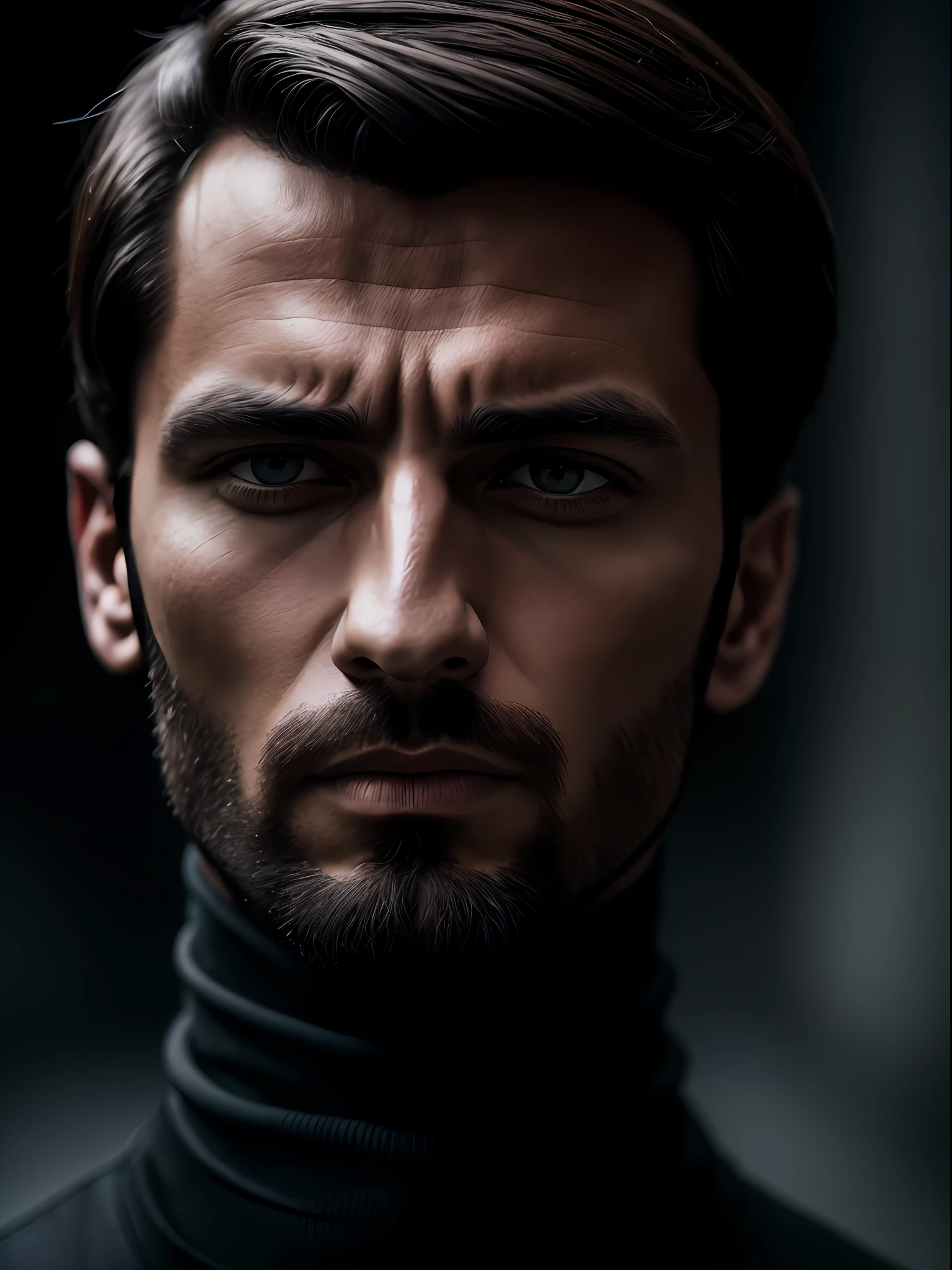 A stunning intricate full color extreme close up portrait of Antonio Rubino, wearing a black turtleneck, epic character composition, by ilya kuvshinov, alessio albi, nina masic, sharp focus, natural lighting, rim light, subsurface scattering, f2, 35mm, film grain, bokeh
