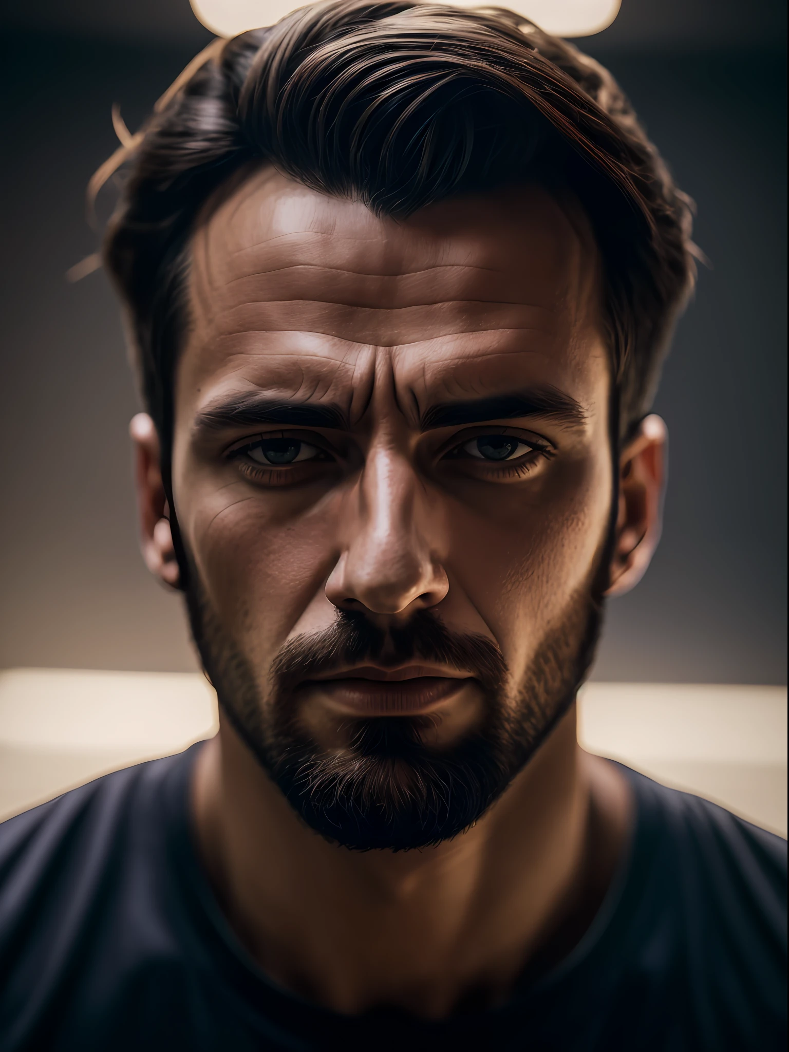 A stunning intricate full color extreme close up portrait of Antonio Rubino, wearing a t-shirt, epic character composition, by ilya kuvshinov, alessio albi, nina masic, sharp focus, natural lighting, rim light, light from below, subsurface scattering, f2, 35mm, film grain, bokeh