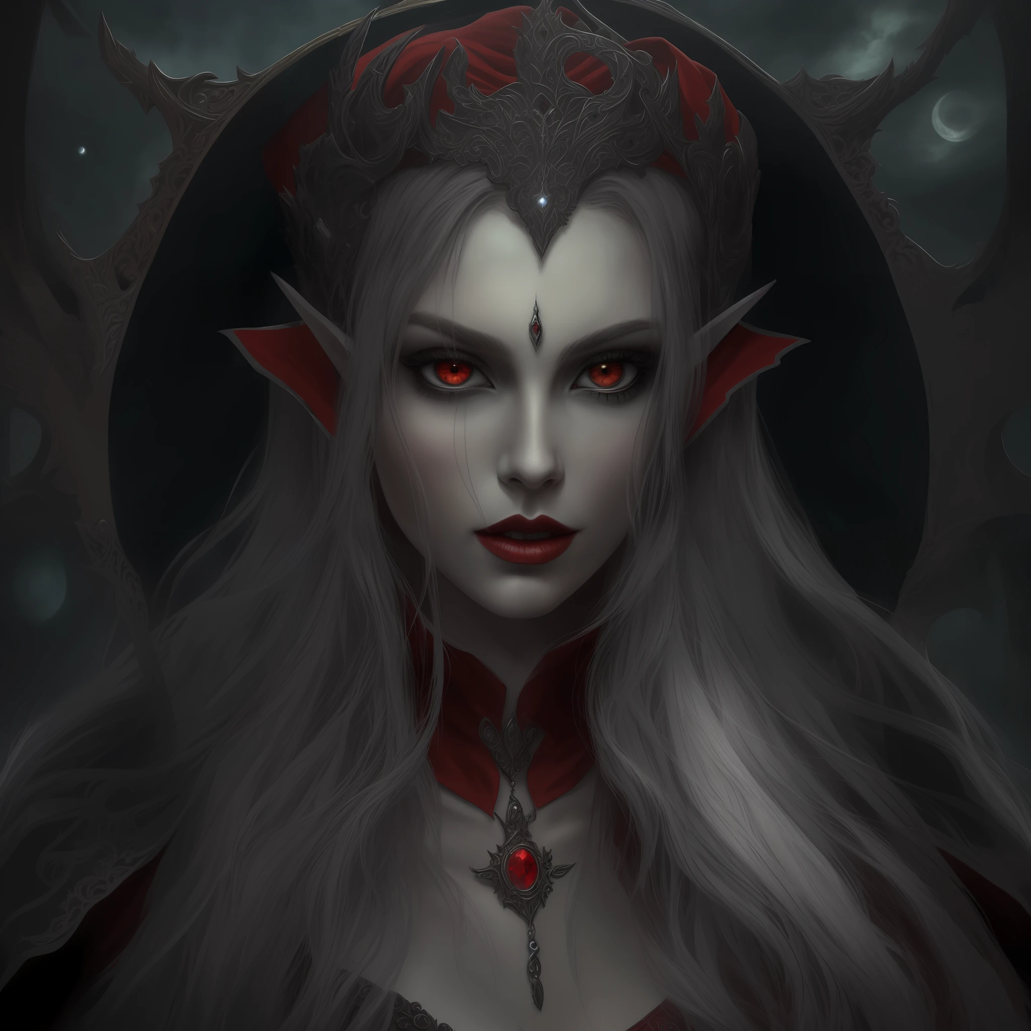 dark fantasy art, gothic art, (masterpiece:1.5), full body best details, highly detailed, best quality, highres, full body portrait of a vampire, elf (1.6, Masterpiece, best quality), ultra feminine, wizard (1.4 intricate details, Masterpiece, best quality) with a long curvy hair, light color hair, red eyes (1.3 fantasy art, Masterpiece, best quality), ((beautiful delicate face)), Ultra Detailed Face (1.4 intricate details, fantasy art, Masterpiece, best quality),vampiric fangs (1.6 intricate details, fantasy art, Masterpiece, best quality), red cloak, flowing cloak (1.4 intricate details, fantasy art, Masterpiece, best quality), wearing an intricate black dress (1.4 intricate details, fantasy art, Masterpiece, best quality), high heeled boots, urban background (intense details, beat details), fantasy, at night light, natural ,moon light, clouds, gothic atmosphere, soft light, dynamic light, [[anatomically correct]], high details, best quality, 8k, [ultra detailed], masterpiece, best quality, (extremely detailed), dynamic angle