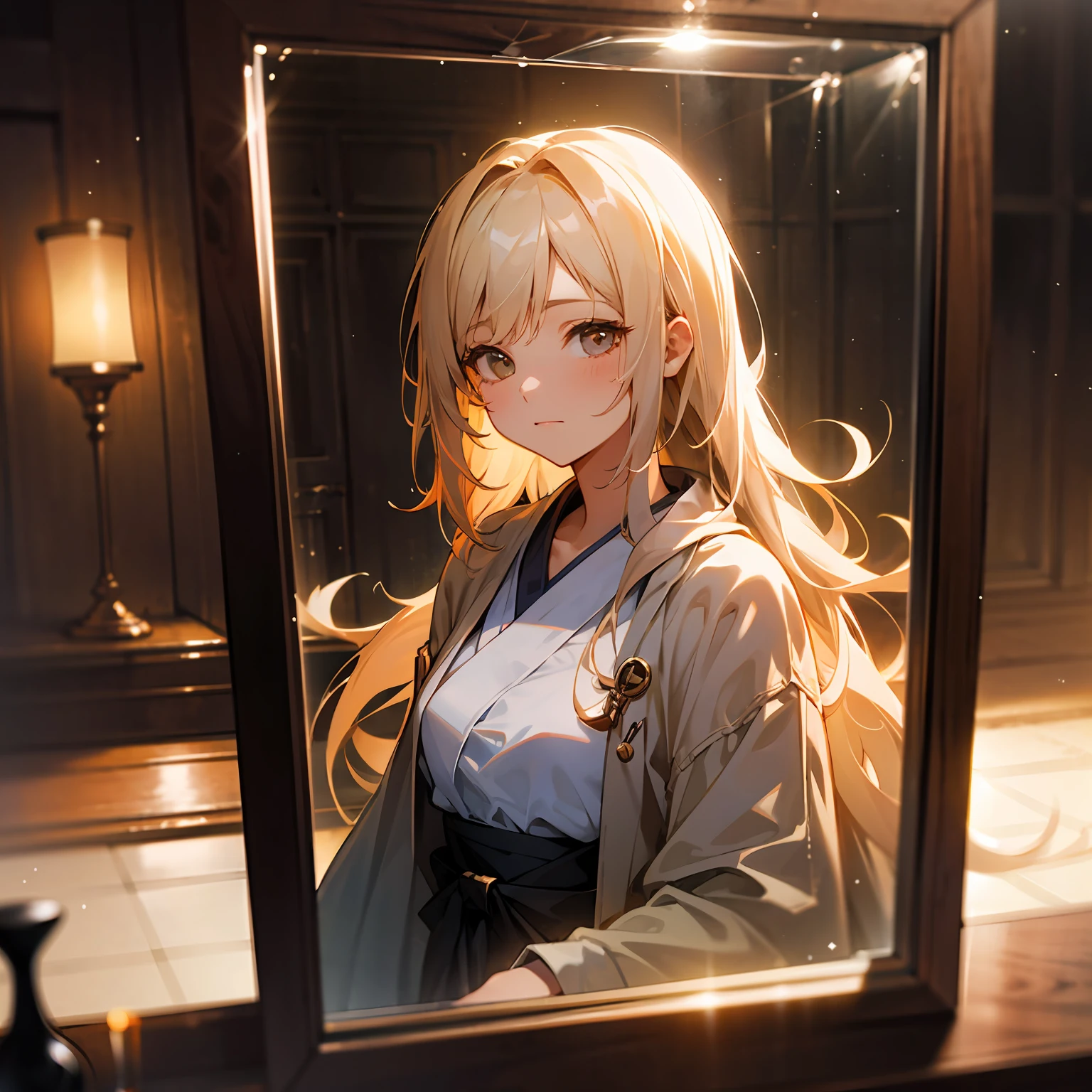 zori,glass,Long-haired girl,Vacated,Light,HD beauty CG