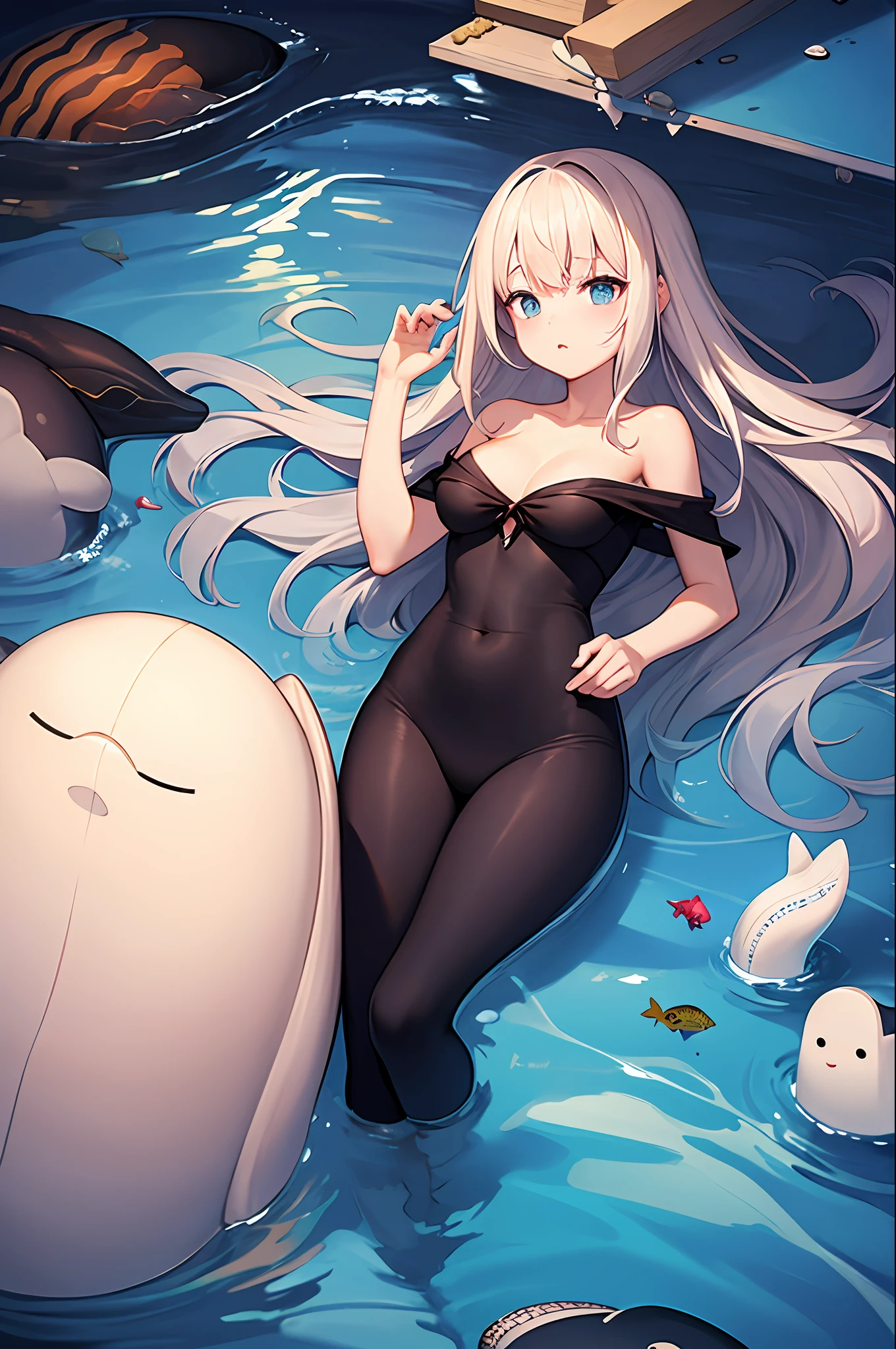 deep ocean, white blue whale