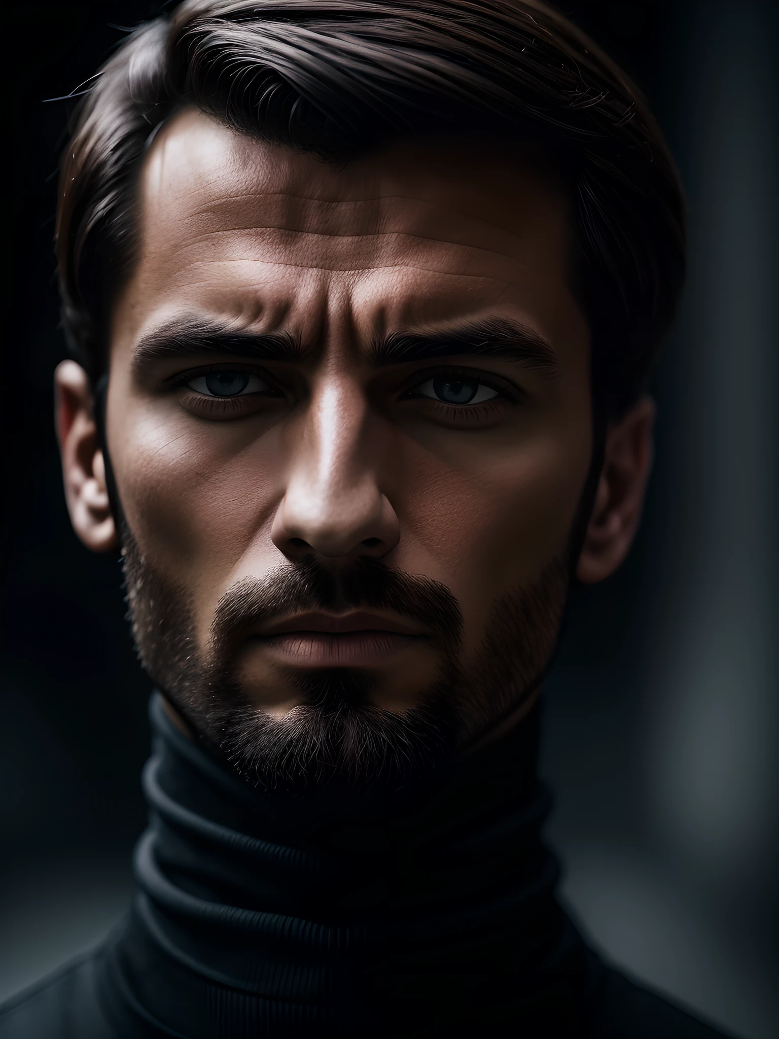 A stunning intricate full color extreme close up portrait of Antonio Rubino, wearing a black turtleneck, epic character composition, by ilya kuvshinov, alessio albi, nina masic, sharp focus, natural lighting, rim light, subsurface scattering, f2, 35mm, film grain, bokeh