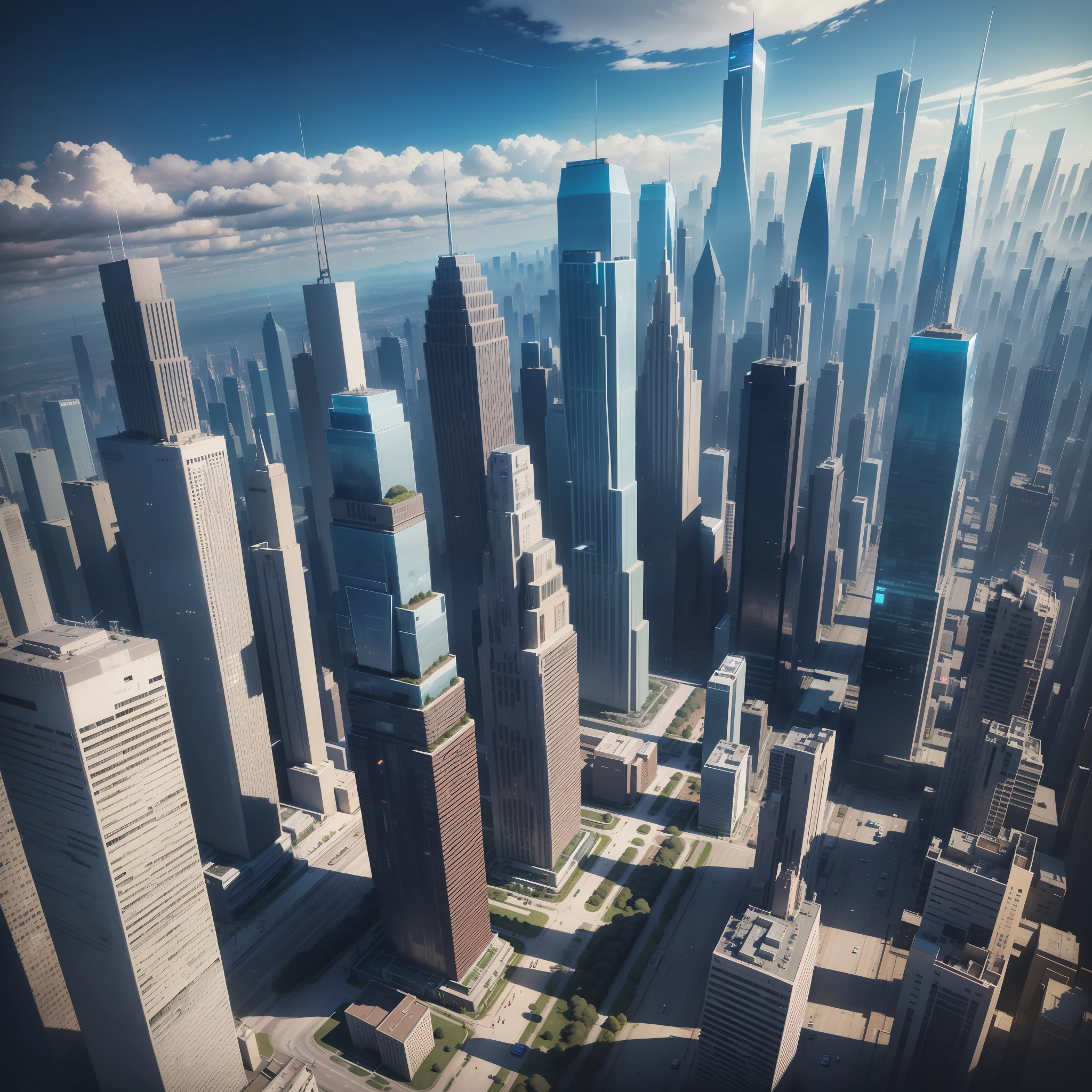 The utopian urban future world, Sky City, cyberpunked, Skyscrapers, on clouds, SF, Beautiful fece, (High-resolution buildings: