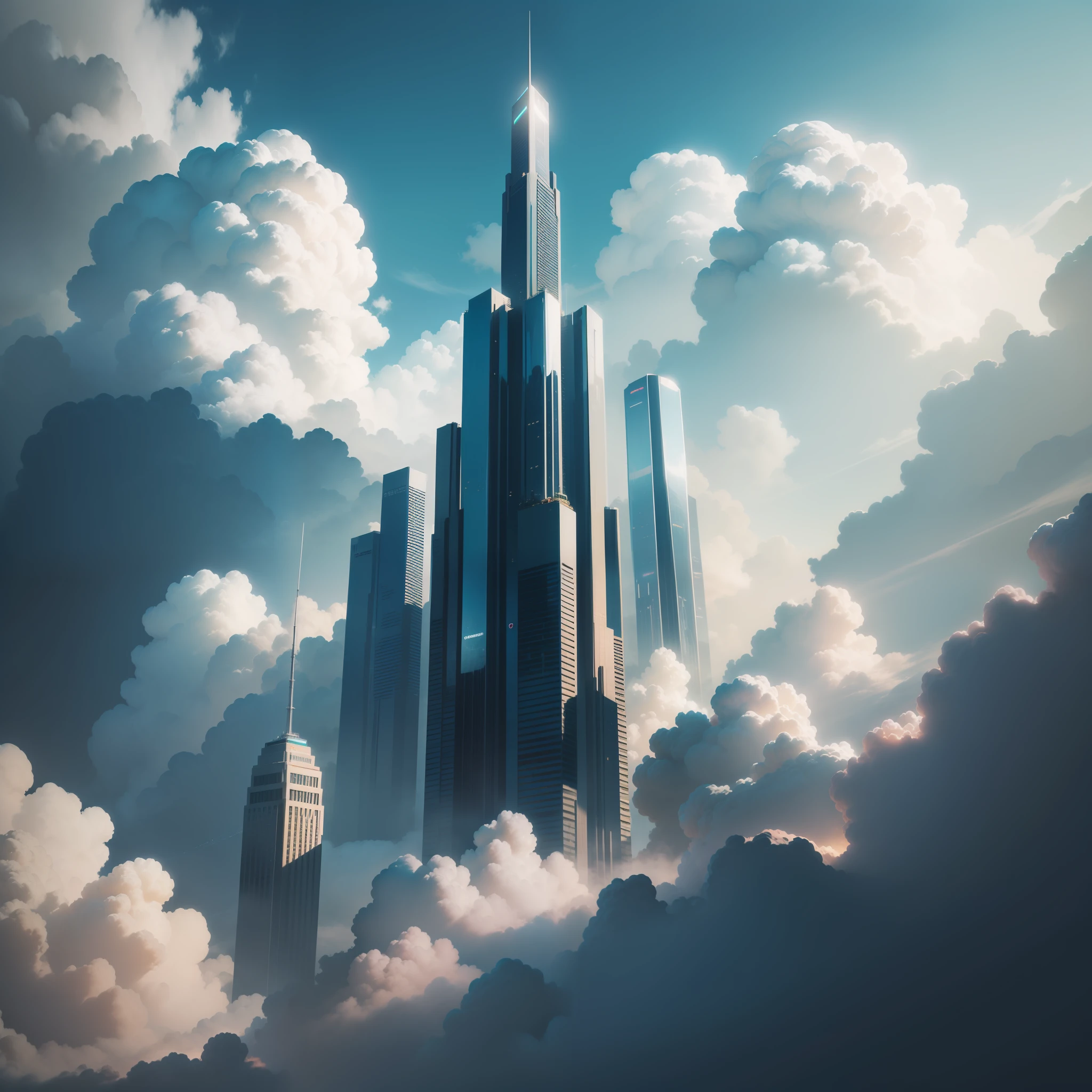 Skyscrapers towering above the clouds cyberpunked epcot SF Top Quality masterpiece 超A high resolution dream