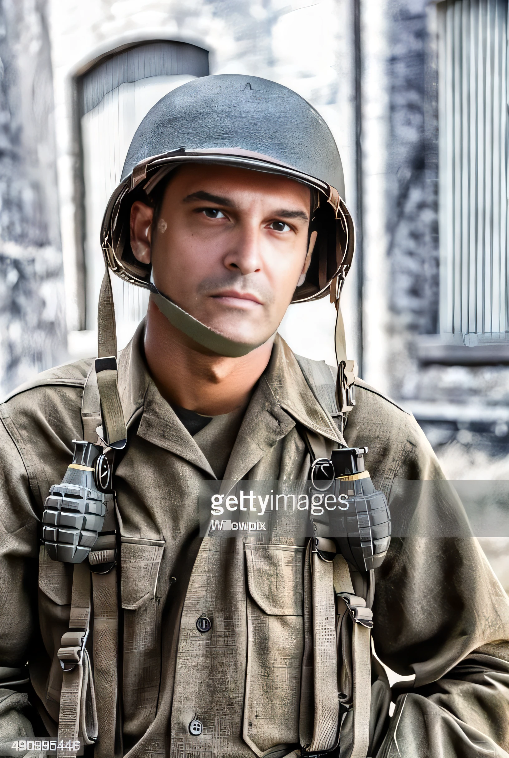 um close up de um soldado fardado com um capacete ligado, world war 2 portrait photo, soldado americano branco, Retrato de um soldado, soldado robusto, vietnam war soldier, vestindo uniforme de soldado sujo, soldado cansado masculino solo, Estilo militar da Segunda Guerra Mundial, Jovem soldado feminino WW 2, Retrato de um soldado SEAL da Marinha, Retrato do ranger masculino robusto, foto de retrato em close-up