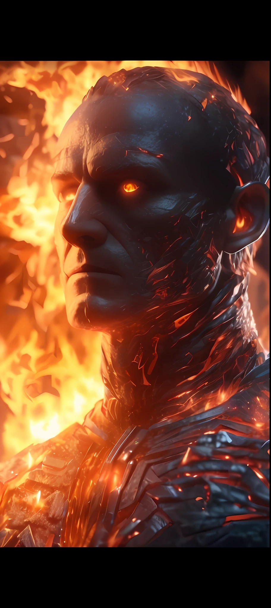 um close up de um homem com um fogo no rosto, 8k vfx render, hyper - realistic vfx render, 4 k cinematic octane render, retrato vfx altamente detalhado de, VFX rendering hiperrealista, cinematic 4k octane render, solar flare unreal engine, octane render cinematic, VFX rendering, insanely detailed octane render, amazing octane render, Hyper-realistic VFX simulation