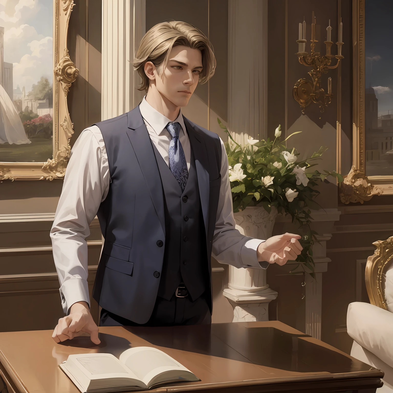 gentleness+cool guy,Realisticstyle,Perspective debate scenes,Fine painting --auto