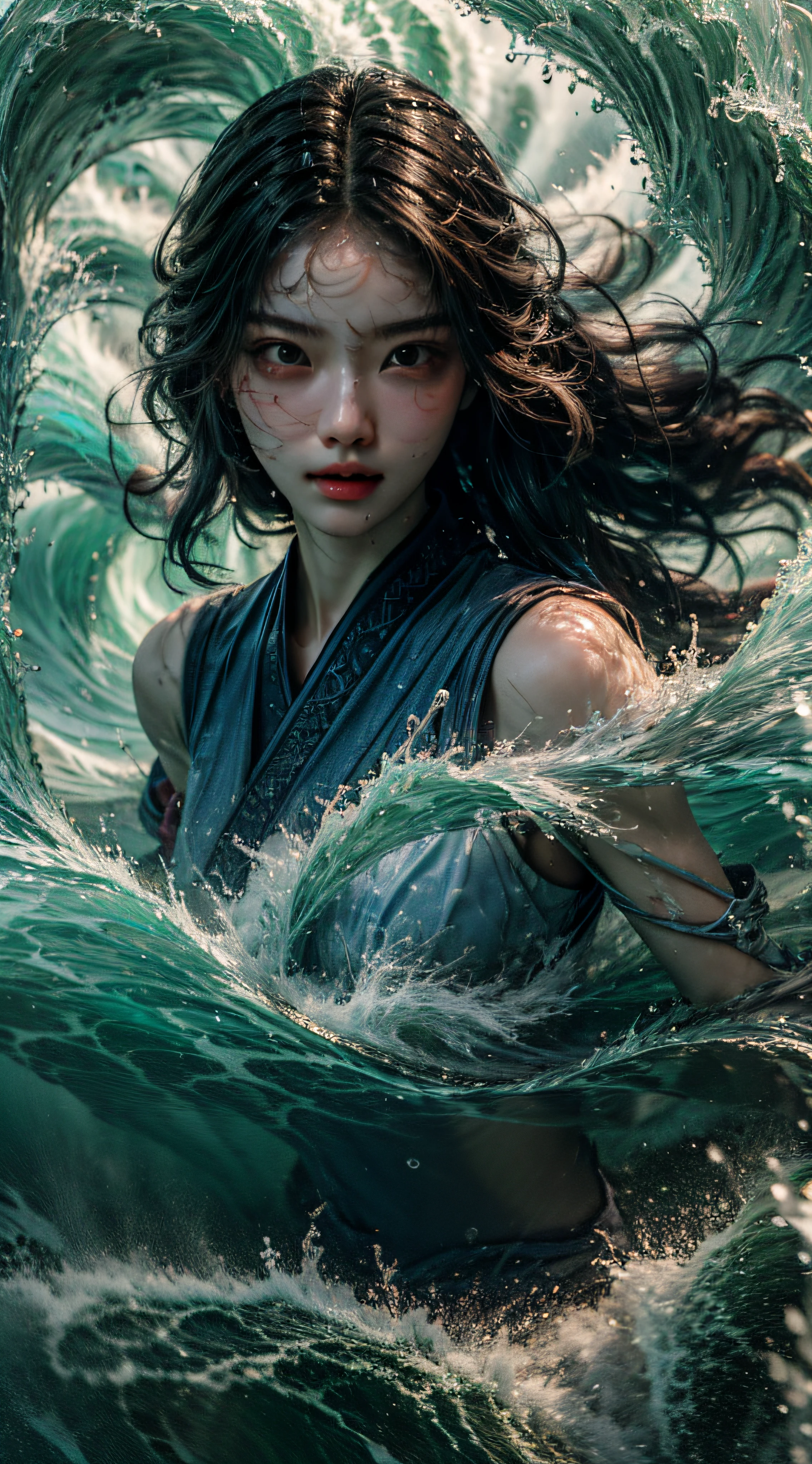 Best quality,masterpiece,ultra high res,1girl,beautiful_face,detailed skin, yushui，water，waves，.