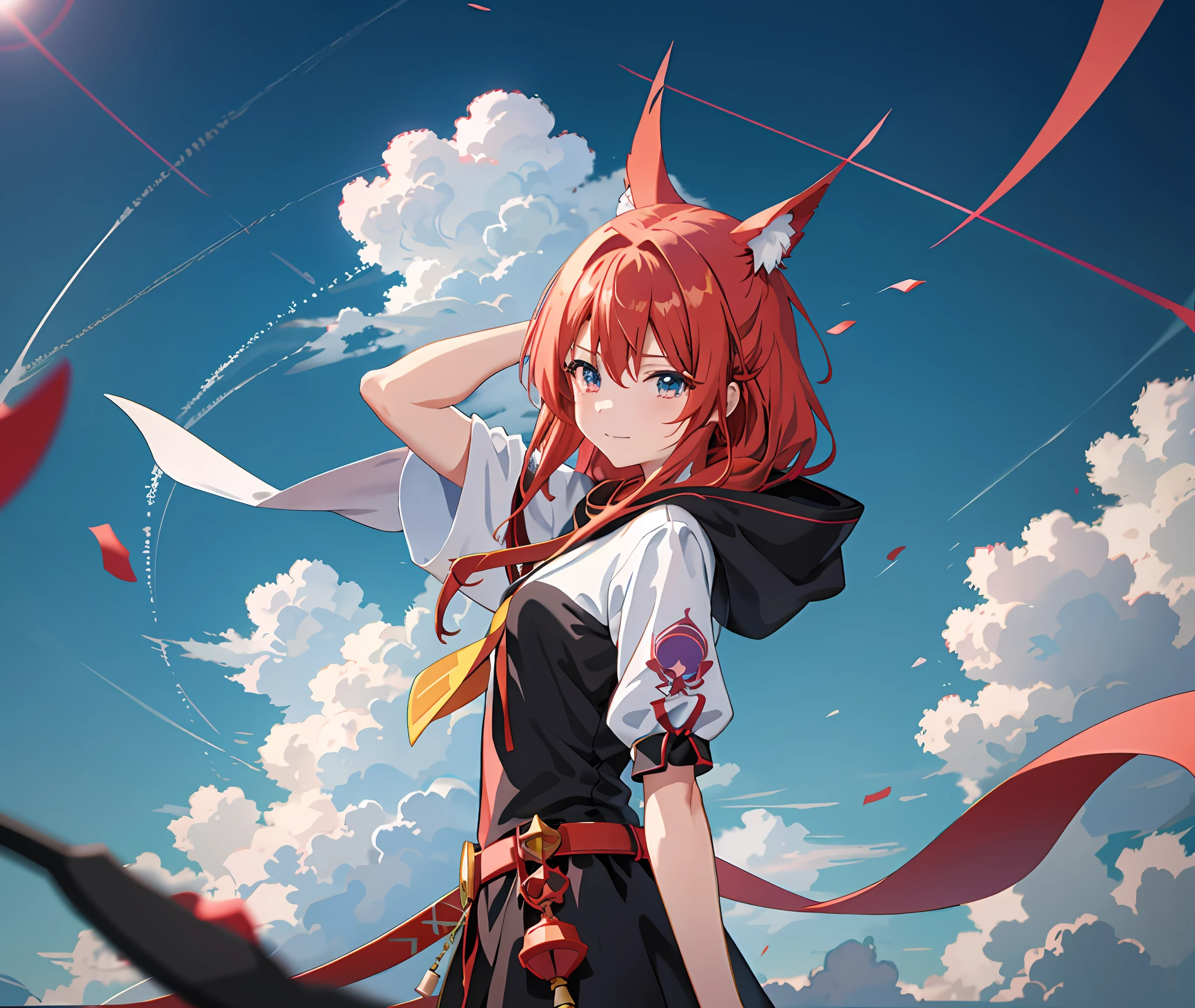 Anime girl with red hair and sky sword, Anime art wallpaper 4 K, Anime art wallpaper 4k, Anime art wallpaper 8 K, Best anime 4k konachan wallpaper, Anime fantasy artwork, A scene from the《sky cities》videogame, Genshin Impact, Anime wallpaper 4K, Anime wallpaper 4 k, style of anime4 K, beautiful fantasy anime，weeping，streaming tears，