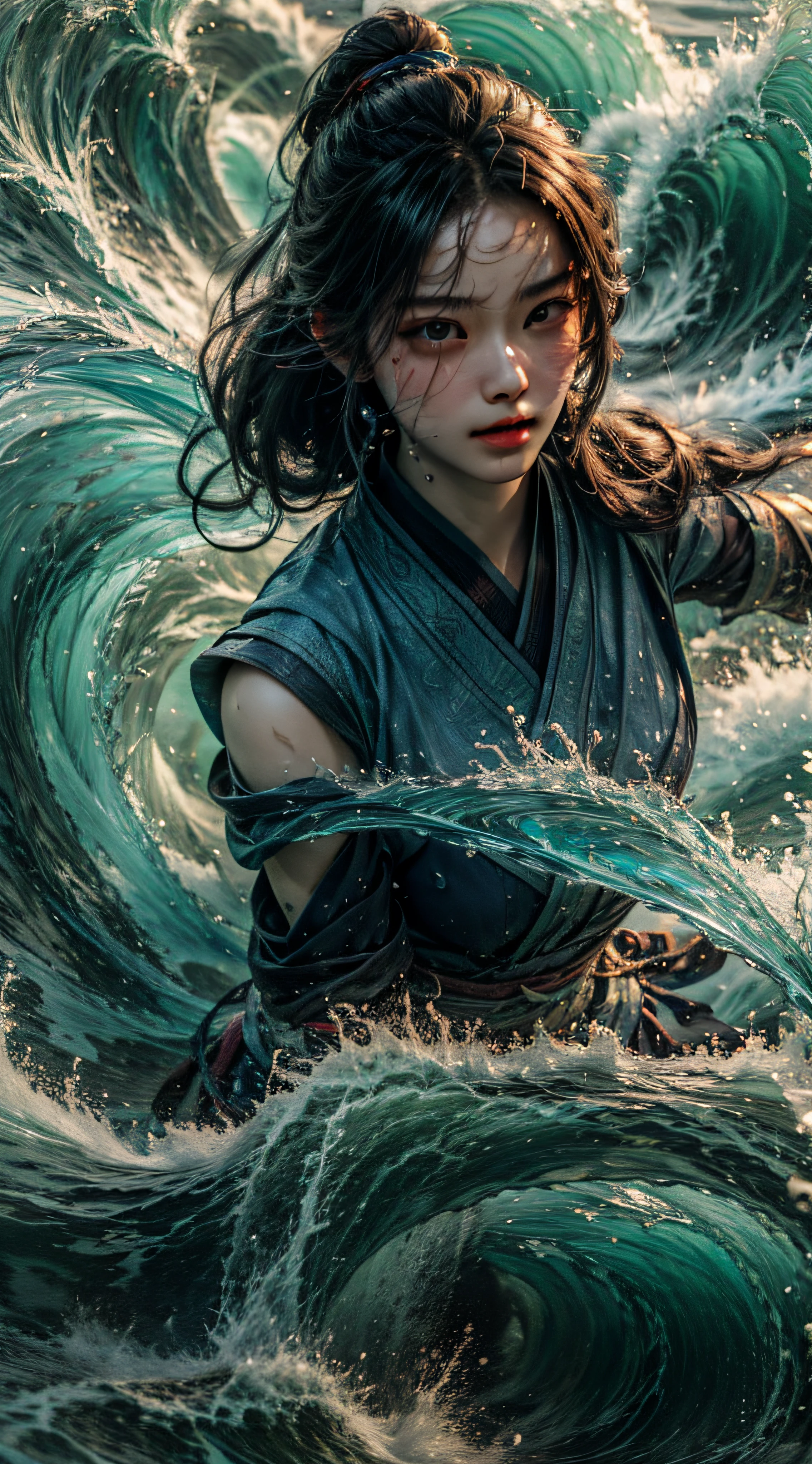 Best quality,masterpiece,ultra high res,1girl,beautiful_face,detailed skin, yushui，water，waves，.