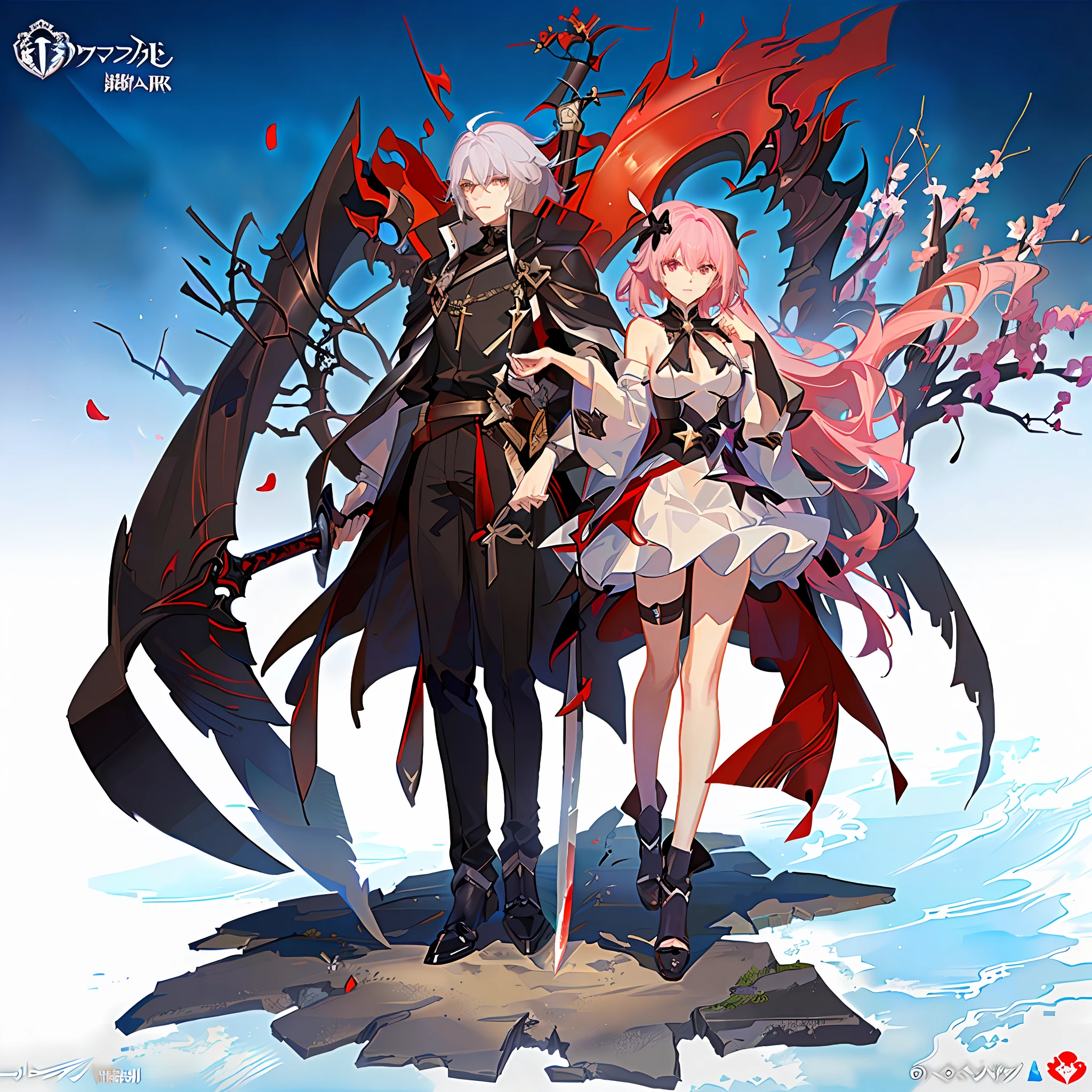 anime character with red flowers and a sword in the background, cushart krenz key art masculine, shalltear bloodfallen, official character art, honkai: star rail character, blade (honkai: star rail), detailed key anime art, ( ( character concept art ) ), key anime art, fus rei, cushart krenz