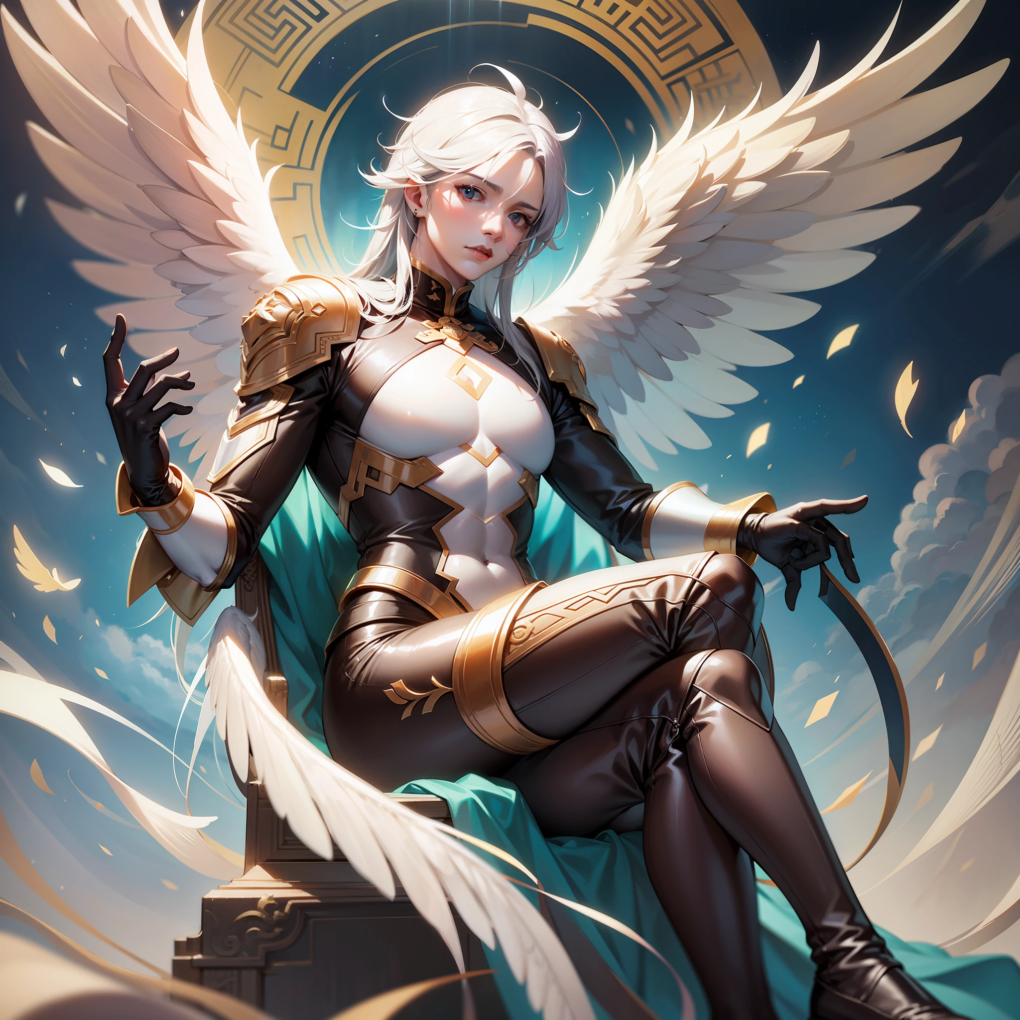 anime - style image of a male angel sitting on a throne, full - body majestic angel, extremely detailed artgerm, by Yang J, artgerm on artstation pixiv, trending on artstation pixiv, young wan angel, by Yang Jin, winged boy, archangel, by Shen Zhou, ig model | artgerm, fanart best artstation