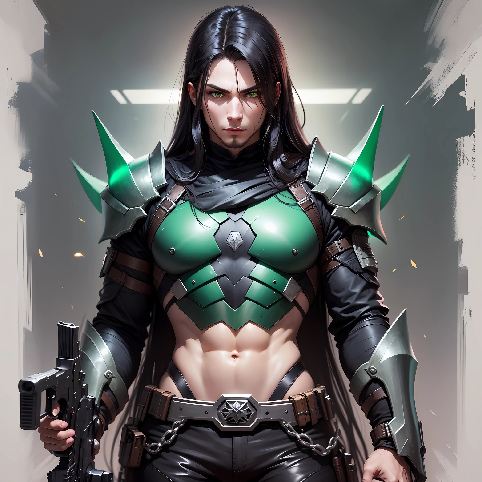 Male demon hunter long black straight hair green eyes two guns --auto --s2