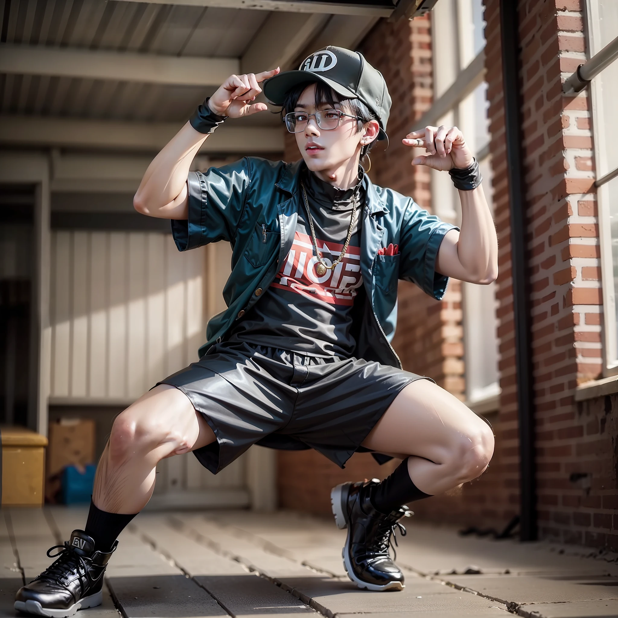 A hip-hop boy is dancing Krump