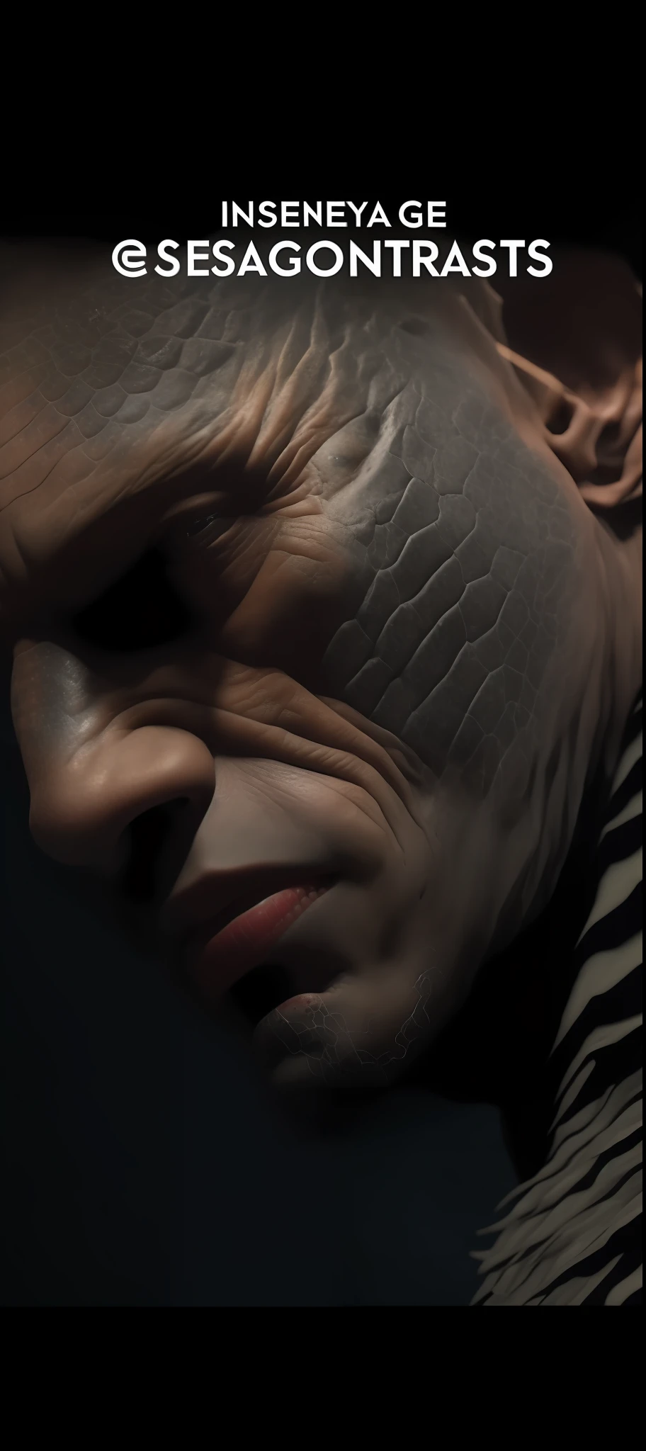 A closeup of a man with his face covered in a black substance, pele hiperdetalhada, pele reptiliana, skin texture as a brain, reptile face, Very detailed skin, rosto e corpo extremamente detalhados, com armadura escamosa, Retrato VFX altamente detalhado, muitas cicatrizes. Cinematic lighting, ictiose, pele de espalhamento subsuperficial