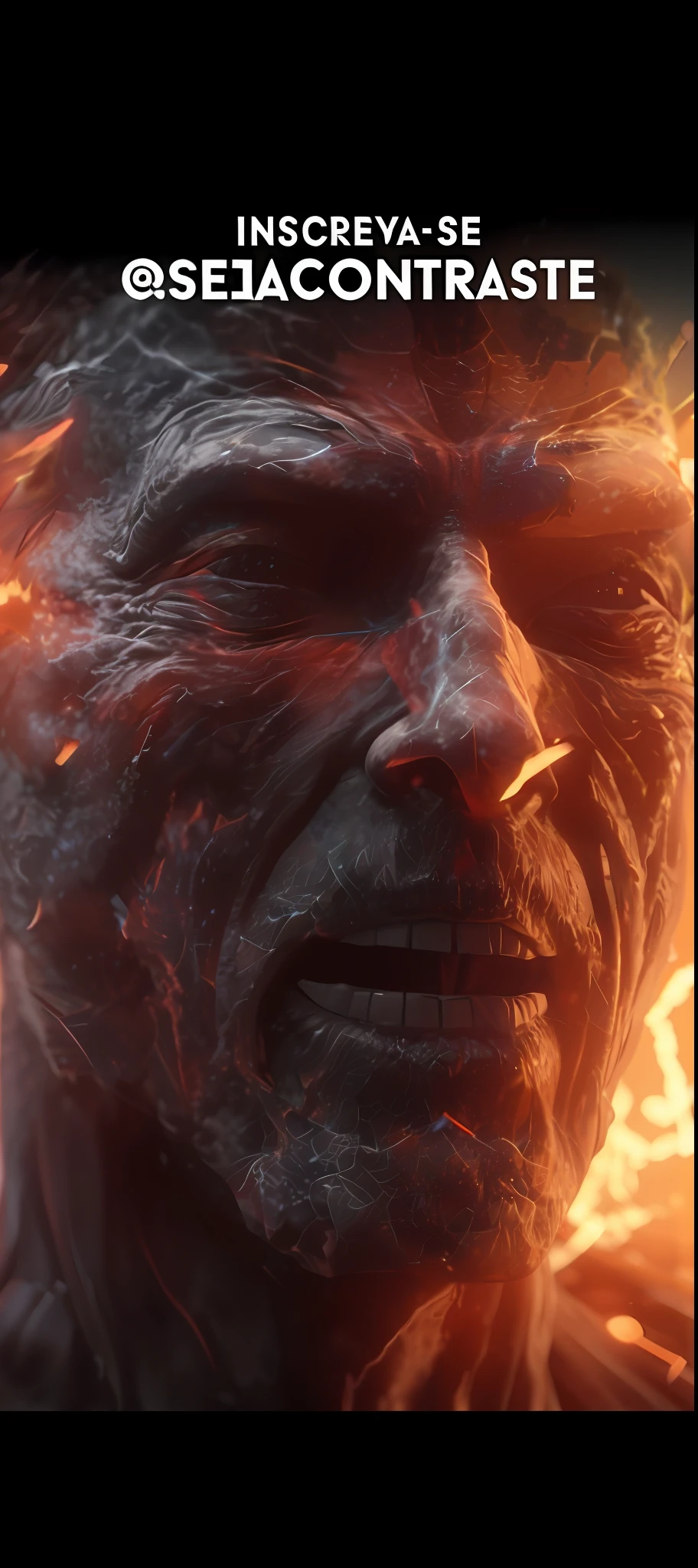 um close up de um homem com um fogo no rosto, closeup do rosto derretendo, closeup do rosto derretendo em agonia, Retrato VFX altamente detalhado, retrato vfx altamente detalhado de, 8k vfx render, hyper - realistic vfx render, insanely detailed octane render, octane render cinematic, Hyper-realistic VFX simulation, unreal engine 5 render dramatic, renderização vfx hiperrealista, VFX altamente detalhado
