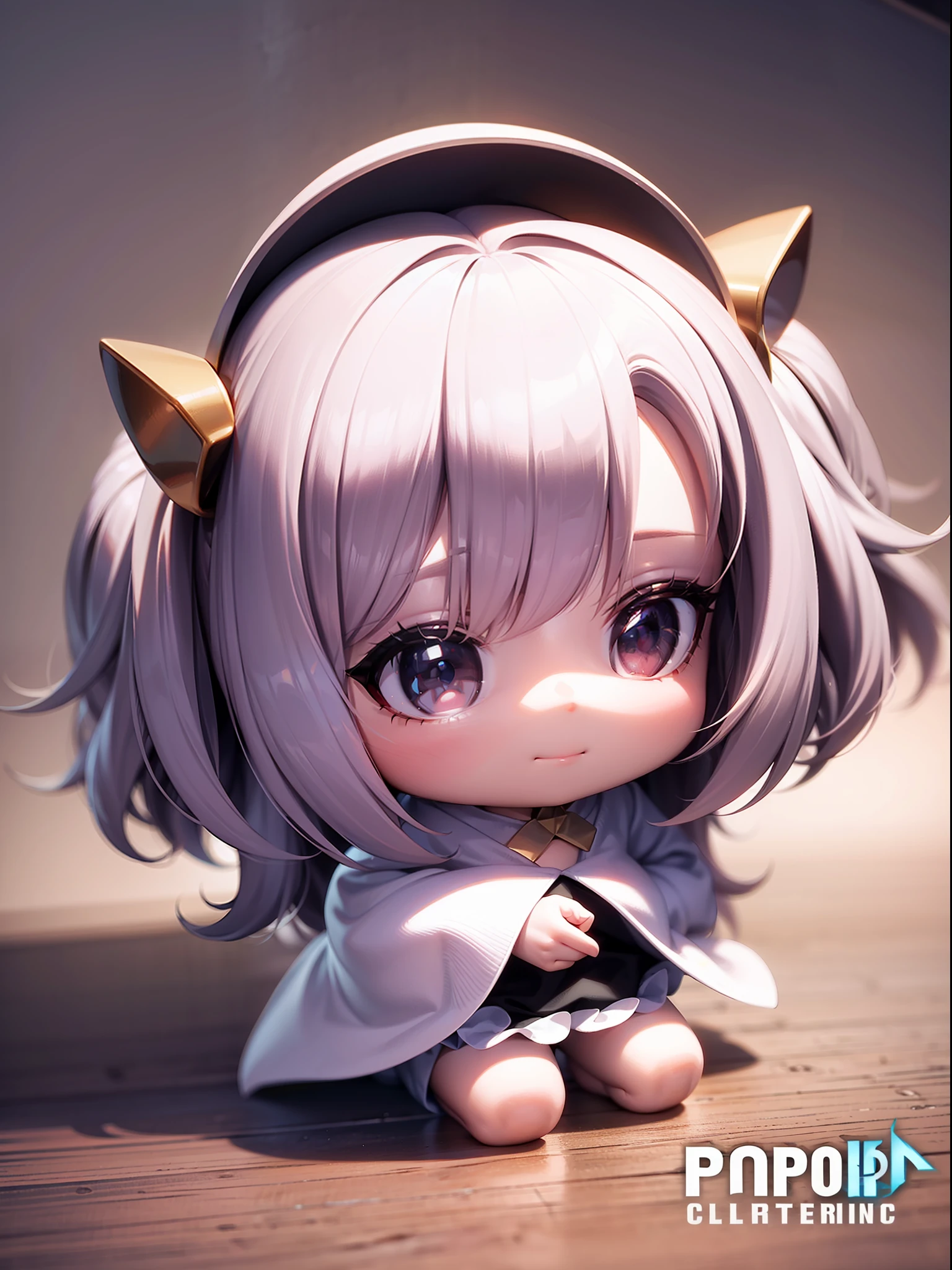 PopMart Blind Box IP, a close-up of a cute, white robe doll, young wanangel style, wearing long and fluent clothes, wlop style, pocelain doll, little people; Unreal Engine 5, Lite 3D/C4D production: 8K HD quality/lighting/ultra-detailed lens depiction 1.5, flawless, chibi background/cinematic.