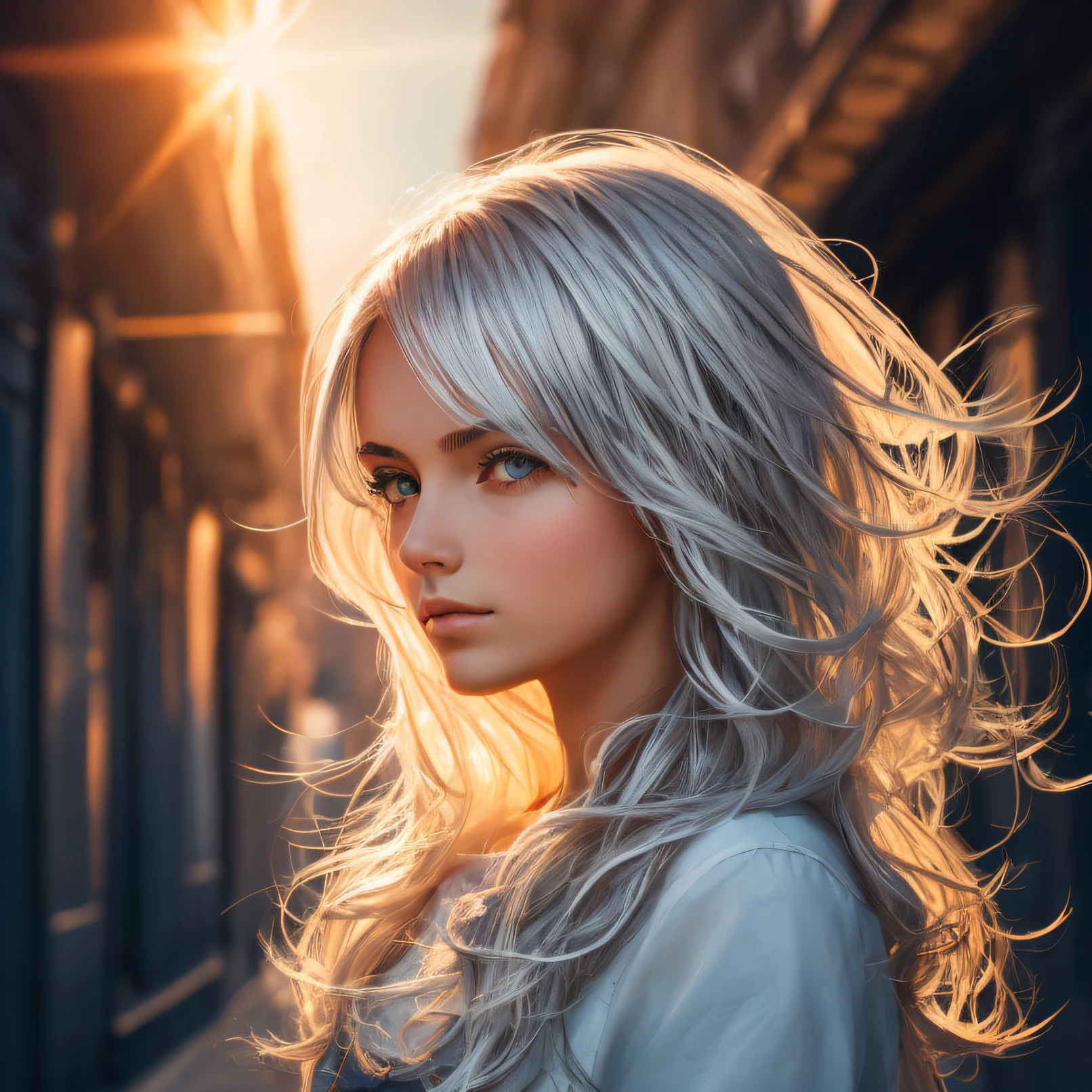 Silver-haired girl,Surreal style,Magnificent details,Beautiful picture,Bright light and shadow,wide wide shot,Ultra-high-definition texture --auto
