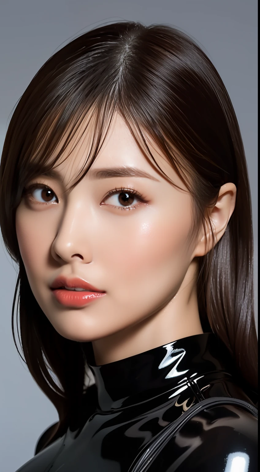 (Top Quality, 4k, Masterpiece: 1.3), Japan Woman, 1 Girl, Sexy: 1.1, Dark Brown Hair: 1.1, (Big 1.9, Wet Body: 1.3), Glossy, Latex, Wetsuit, Ultra Detailed Face, Detailed Lips, Detailed Eyes,