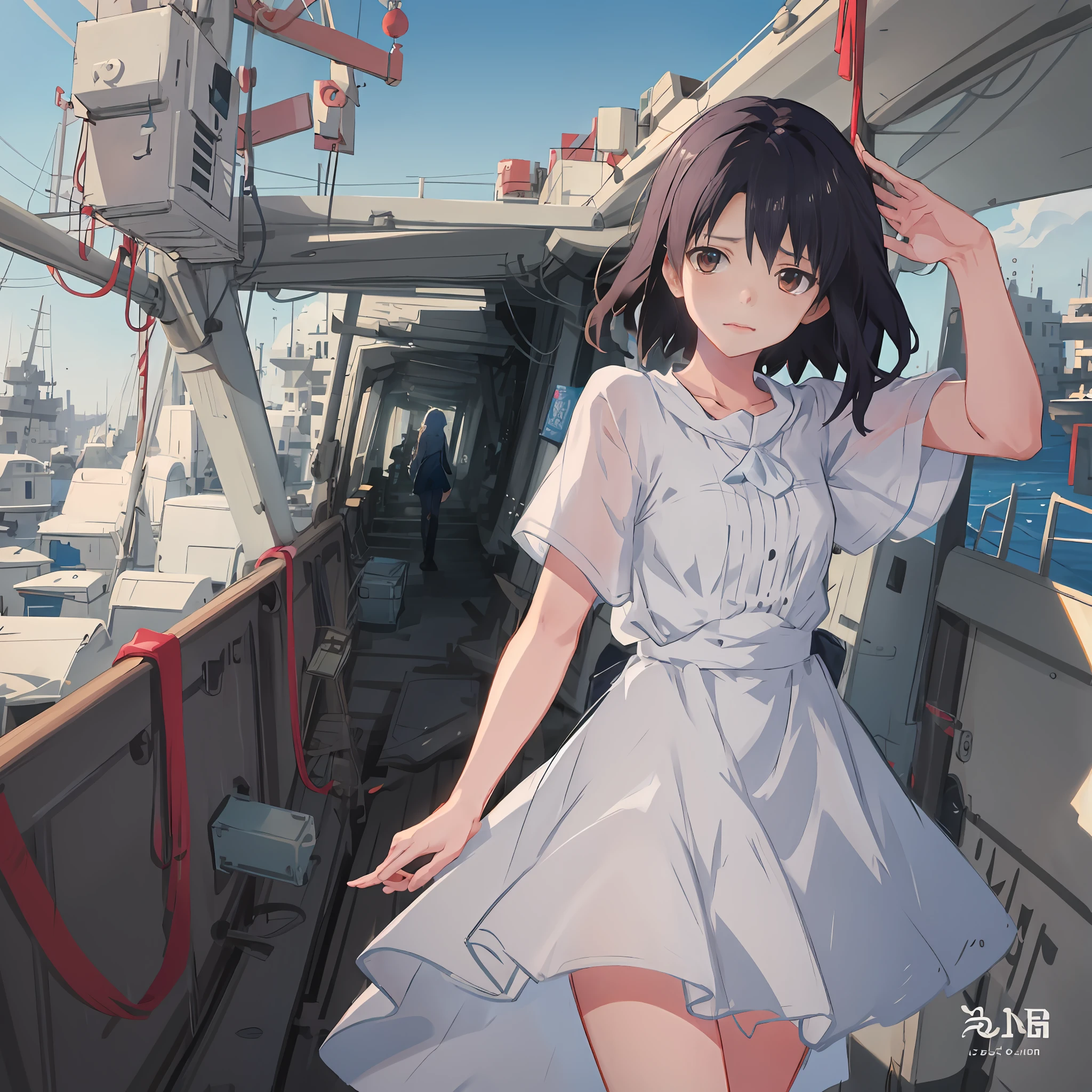 Girl wearing white dress on boat, Guviz-style artwork, Makoto Shinkai and Artgerm, Guviz, Makoto Shinkai. A digital rendering, Makoto Shinkai. High detail, Guweiz on ArtStation Pixiv, in the style of makoto shinkai, Guweiz in Pixiv ArtStation