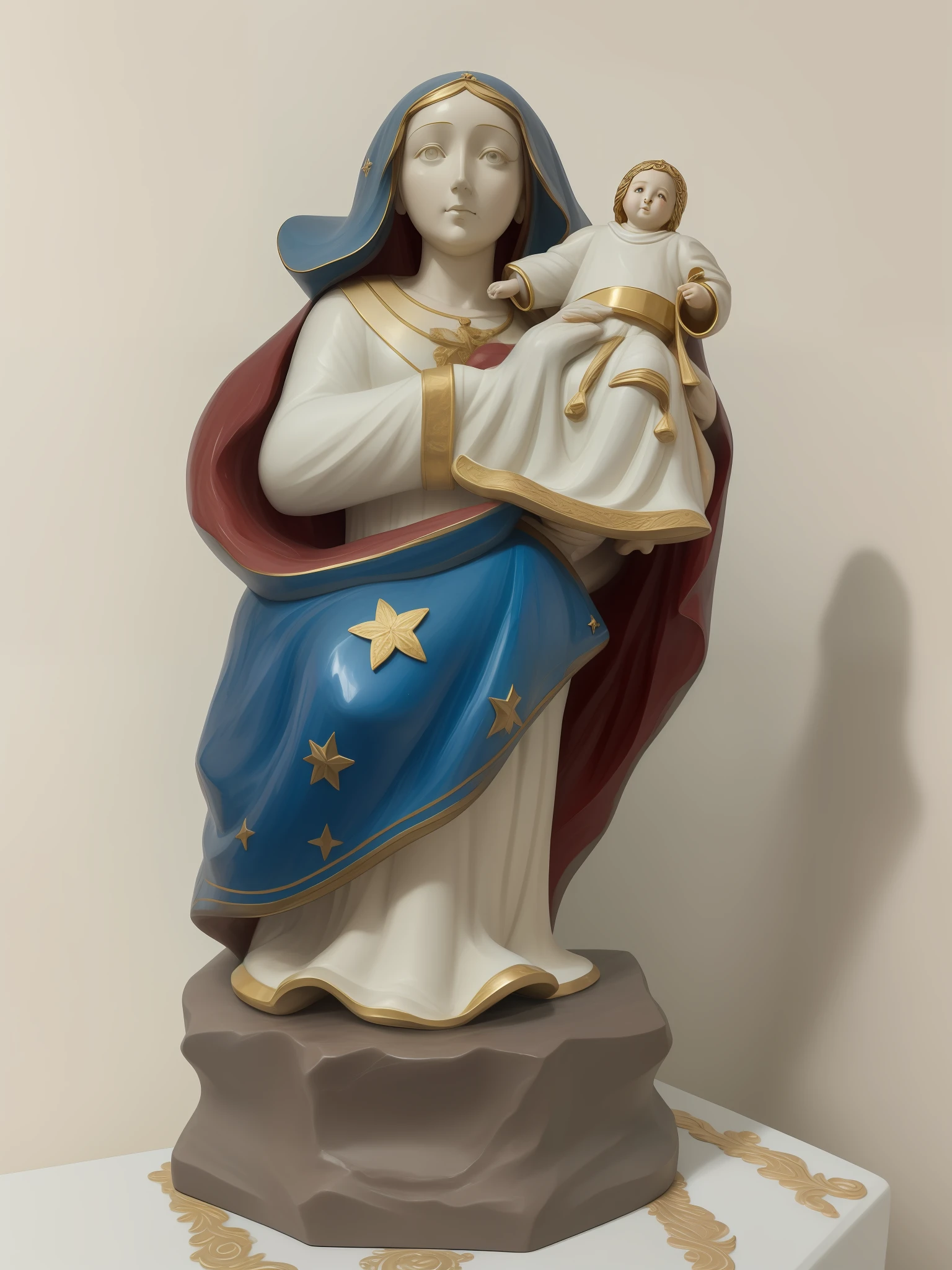a close up of a statue of a woman holding a baby, with infant jesus, religious sculpture, virgin mary, ceramic statue, immaculately detailed, figurine, religious iconography, porcelain holly herndon statue, majestic saint woman, saint woman, resin statue, a statue, painted marble sculptures, unknown artist, portrait of virgin mary, statue, preserved museum piece