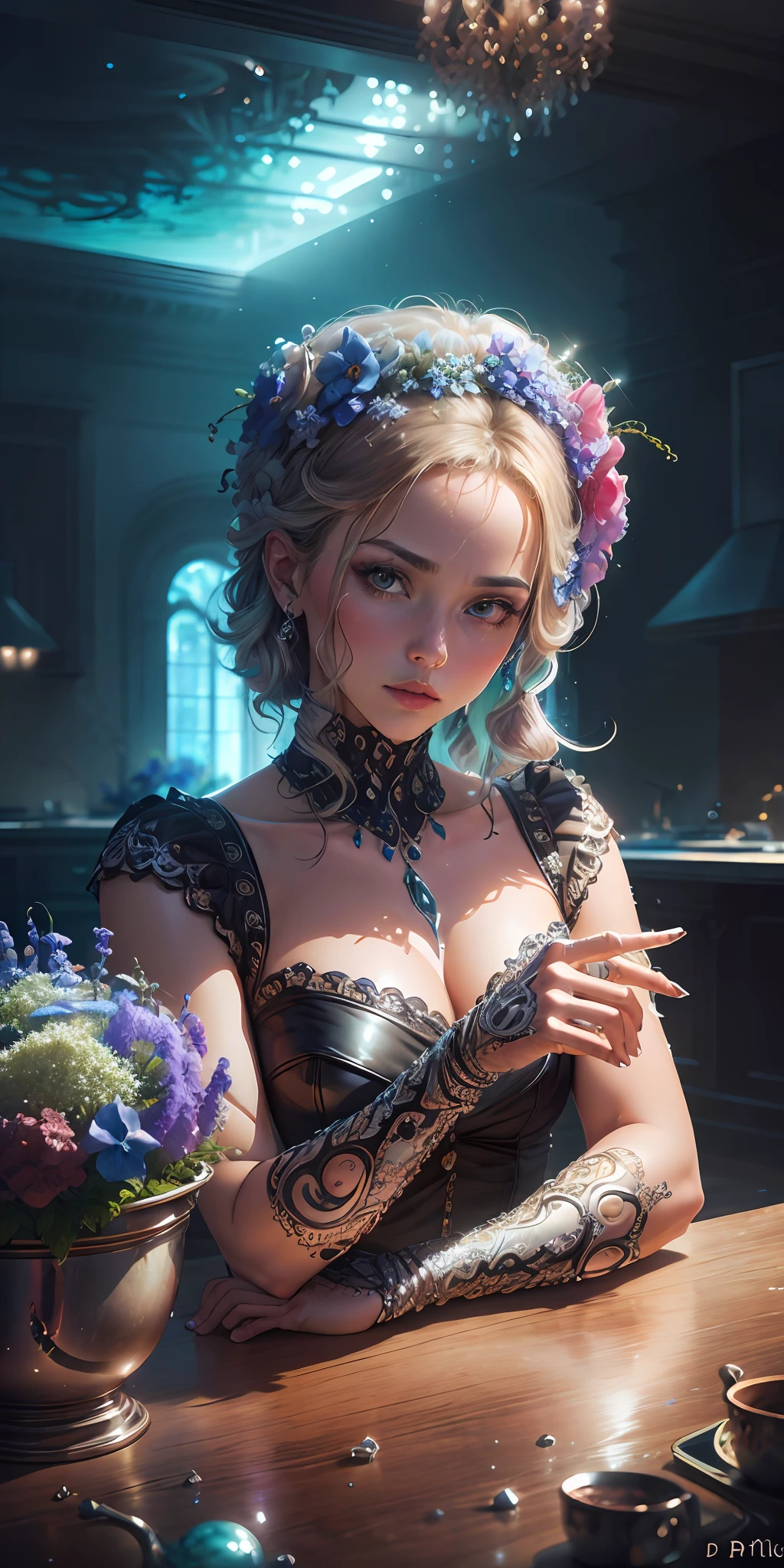 Best quality, tmasterpiece, ultra highres, (photo realist:1.4),Surrealist portrait, surrealism, dream-like,
Delphinium Belladonna fleurit dans un pot, Fantastic creature,
DiamonAI,