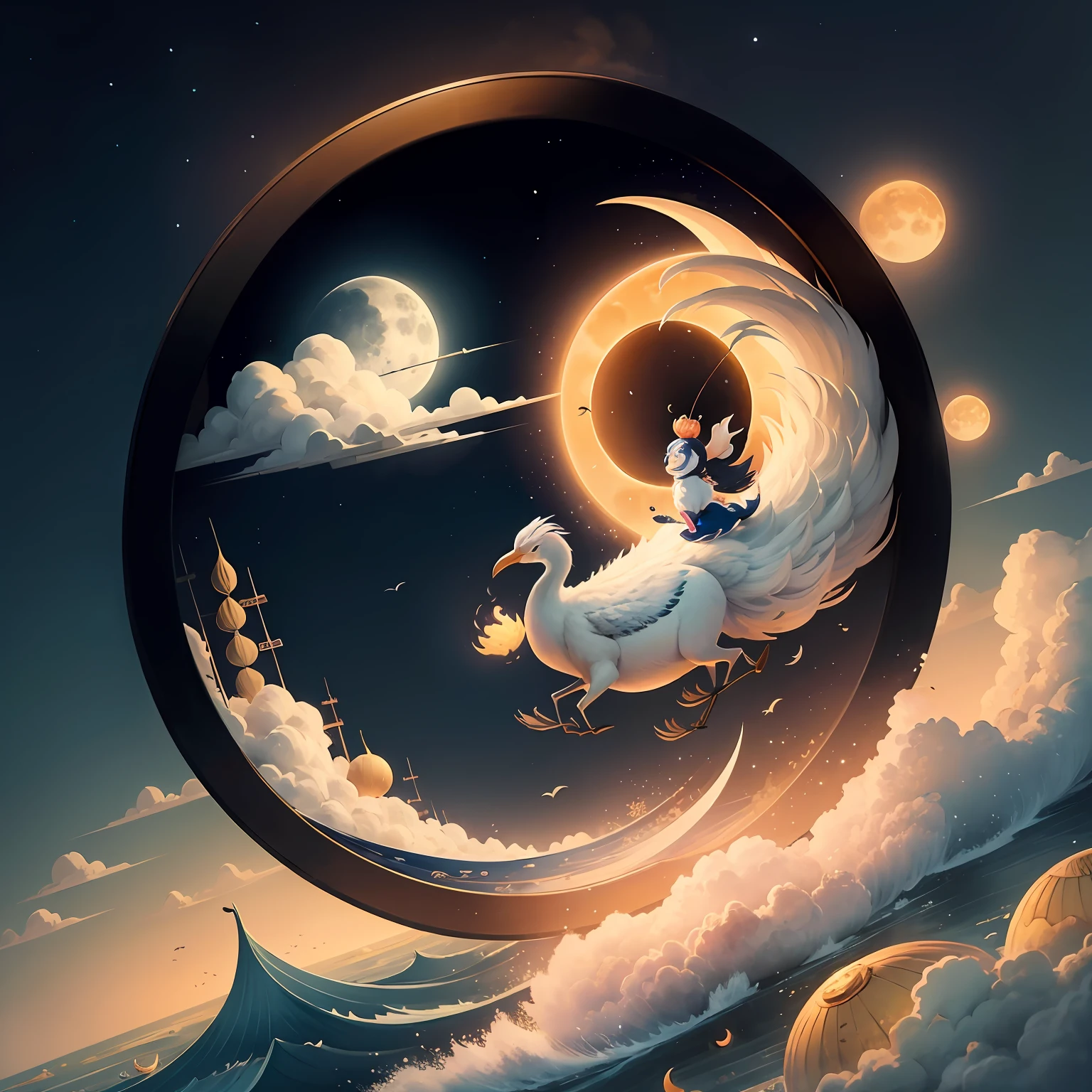 Mid Autumn Festival Chang E Flying To The Moon, Moon Cake, Crane, Auspicious Cloud Country Tide Wind Illustration --auto