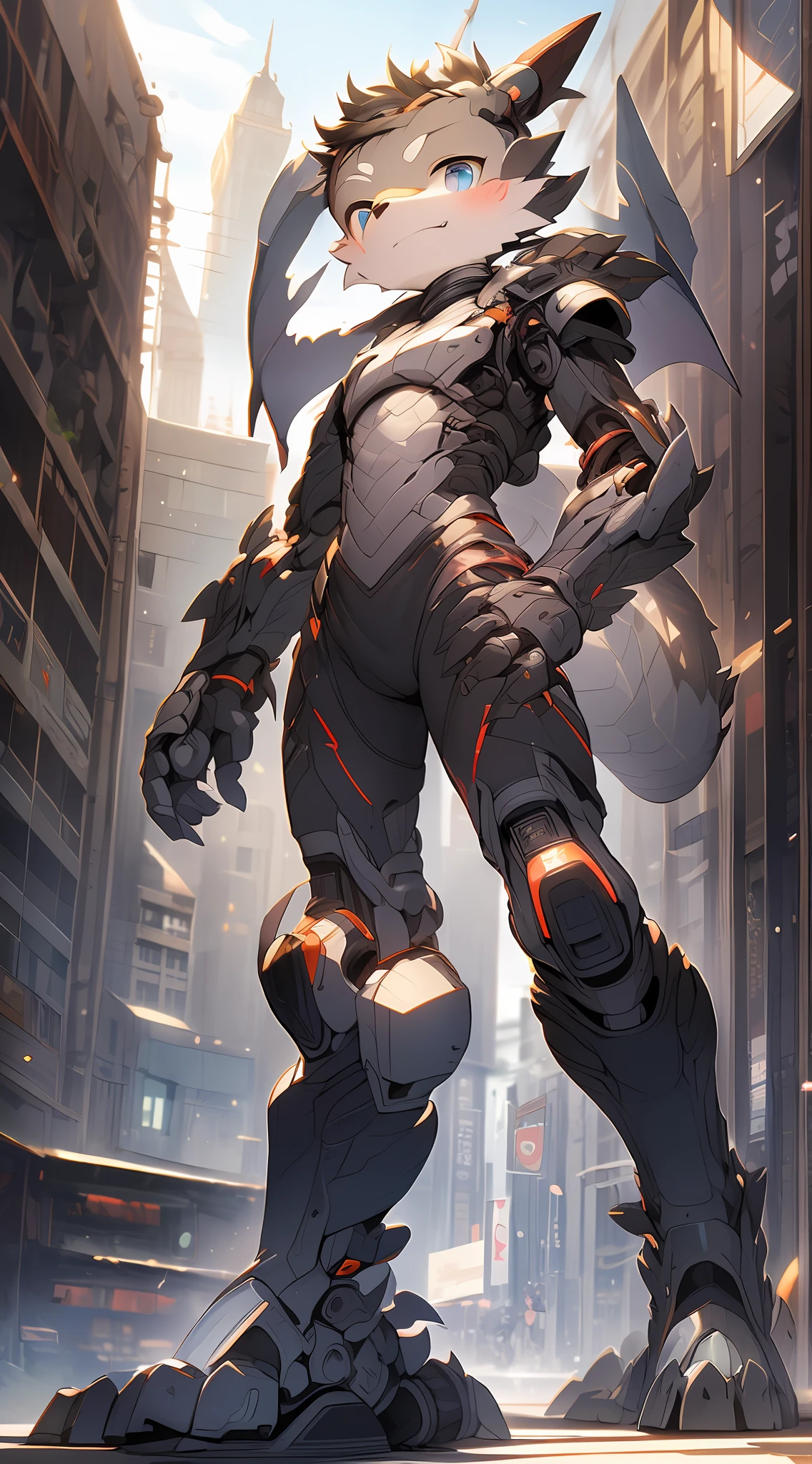 Dragons in mecha,bit girl,Dark gray hair,eBlue eyes,adolable,Mechanical nanoskin,black reotard,black long socks,full bodyesbian,nakeness,Shota,Black Themes,anthropomorphic dragon,emaciated,emaciated,is shy,8K quality,Extreme light and shadow