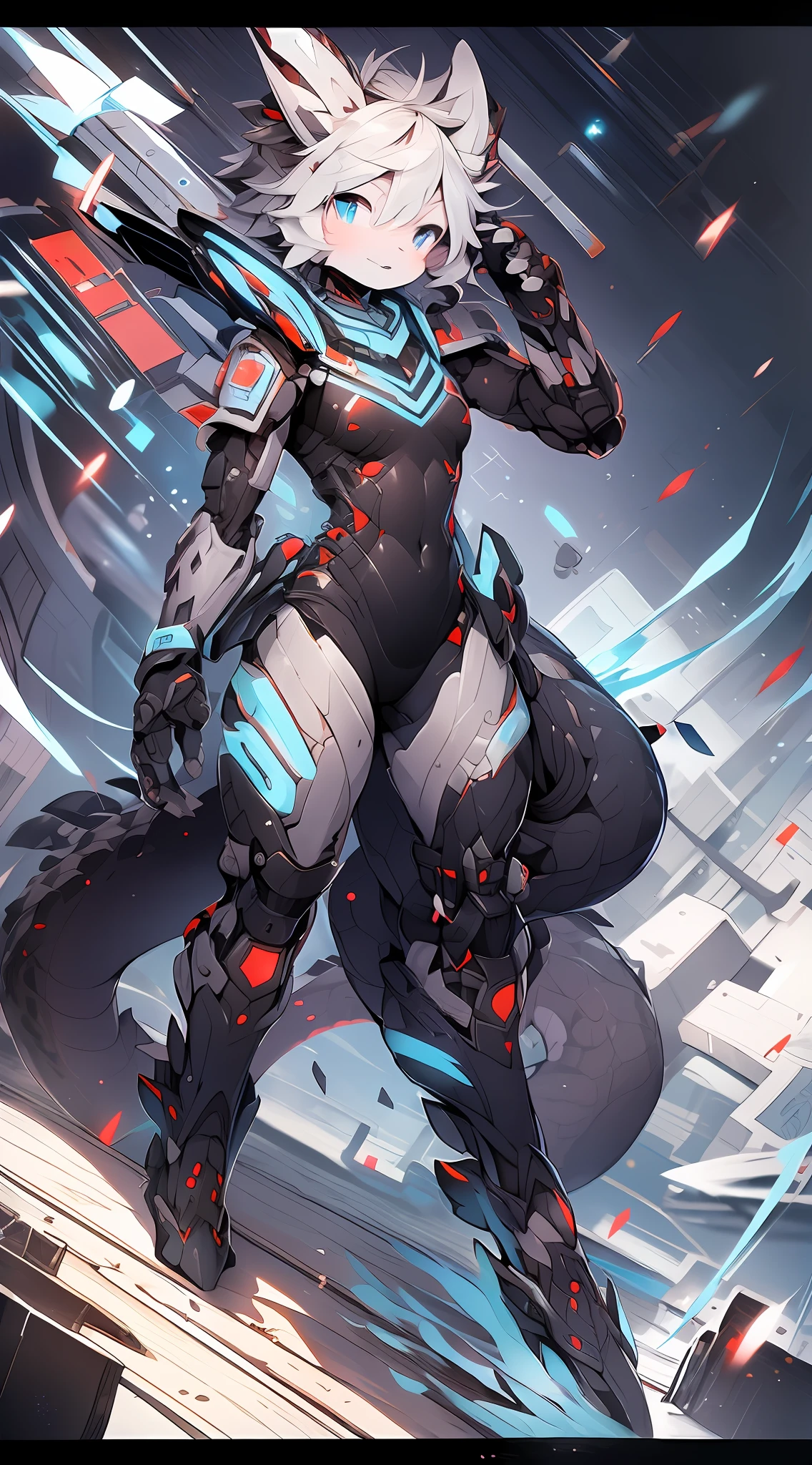 Dragons in mecha,bit girl,Dark gray hair,eBlue eyes,adolable,Mechanical nanoskin,black reotard,black long socks,full bodyesbian,nakeness,Shota,Black Themes,anthropomorphic dragon,emaciated,emaciated,is shy,8K quality,Extreme light and shadow