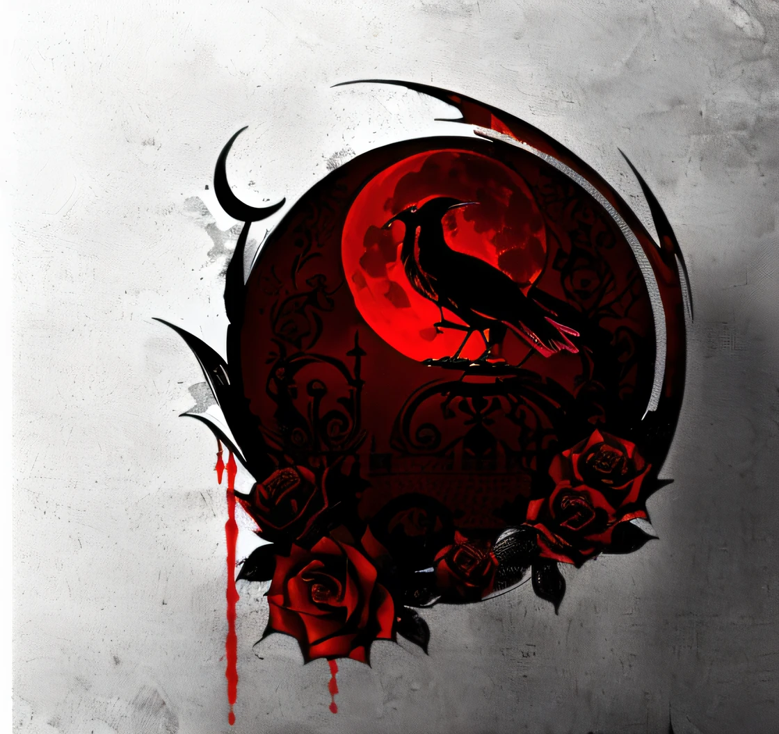 A close-up of a red moon with a bird on it, Gothic background, detailed crimson moon, gothic art style, Fondo de luna de sangre, inspirado por Samuel Hieronymus Grimm, gothic tattoos, Luna de sangre, Fondo de pantalla - 1 0 2 4, Luna Roja, tattoo design, Blood Red Generation Moon, Sangrado de color monocromo y rojo, ''wallpaper of a phoenix