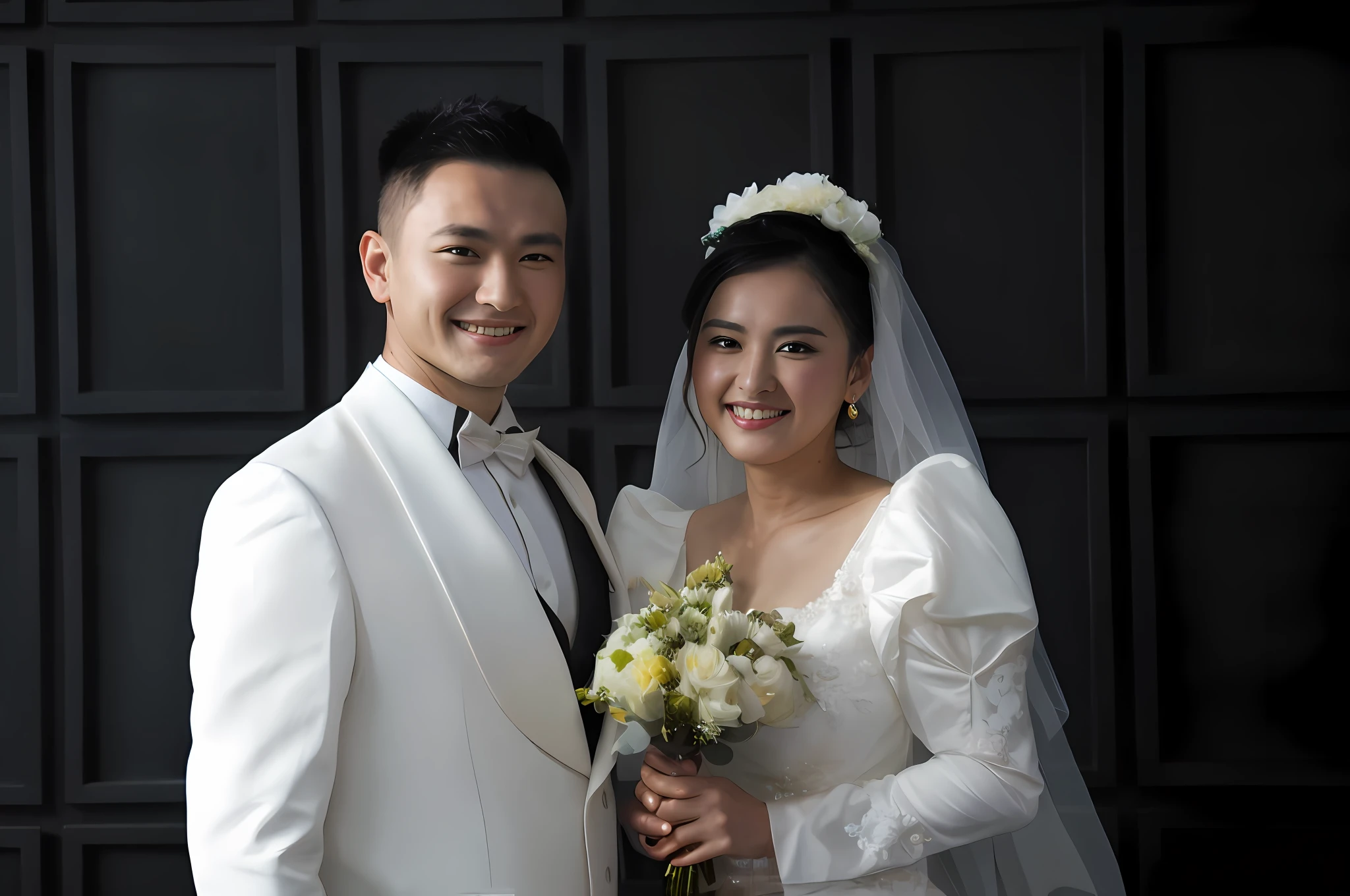 Portrait of the bride and groom，with black background，Happy couple，wedding photo，Brom，ruanjia，EOS 5D Mark IV
