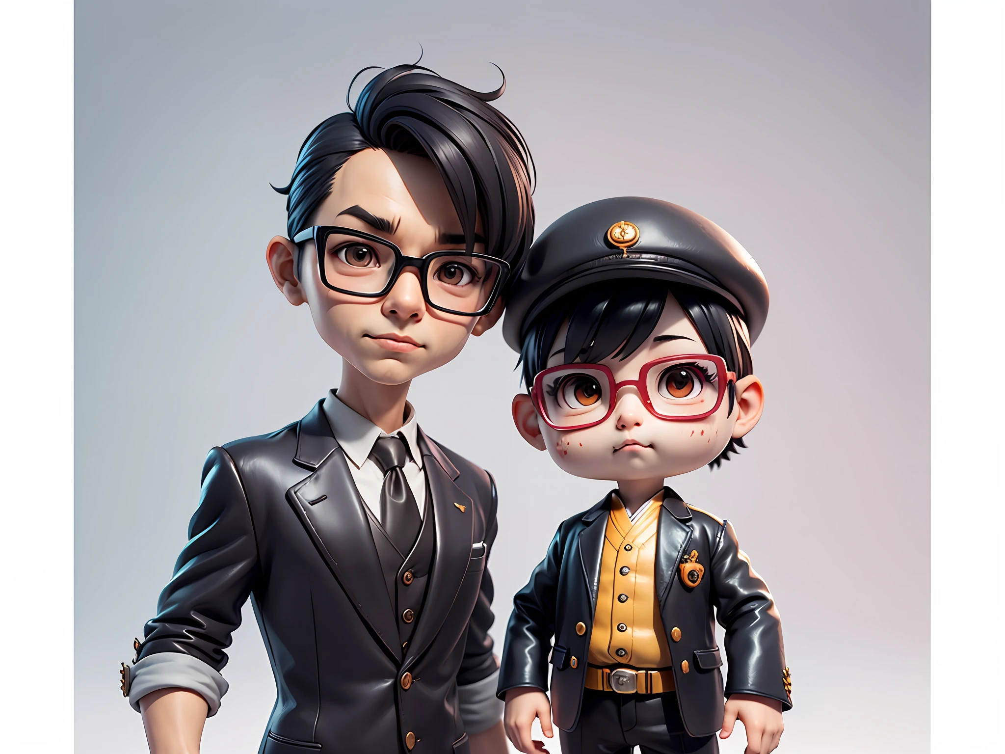 Young man with oriental face in leather hat, tiger, oriental face in formal suit, short black hair, silver glasses, digital painting, 3D character design by Mark Clairedon and Pixar and Hayao Miyazaki and Akira Toriyama, the illustration is a high-definition illustration in 4K resolution with very detailed facial features and cartoon-style visuals.