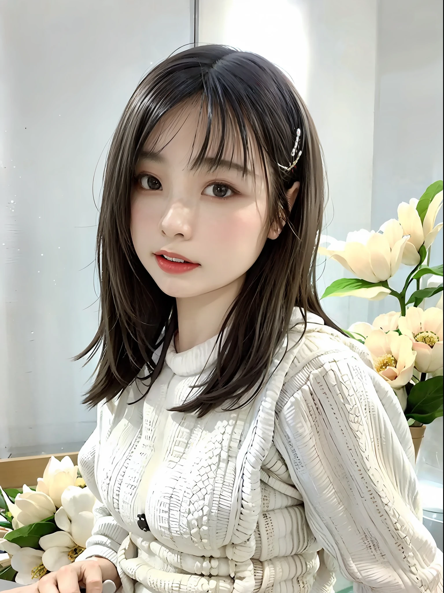 Asian oriental woman in white dress sitting in front of a vase, Choi Hyun-hwa, wenfei ye, jiyun chae, Yun Ling, Zhang Wanting, xintong chen, Gemma Chen, Lee Ji-eun, lee ji eun, chengyou liu, katherine lam, shin min jeong, Lin Qifeng, sangsoo jeong