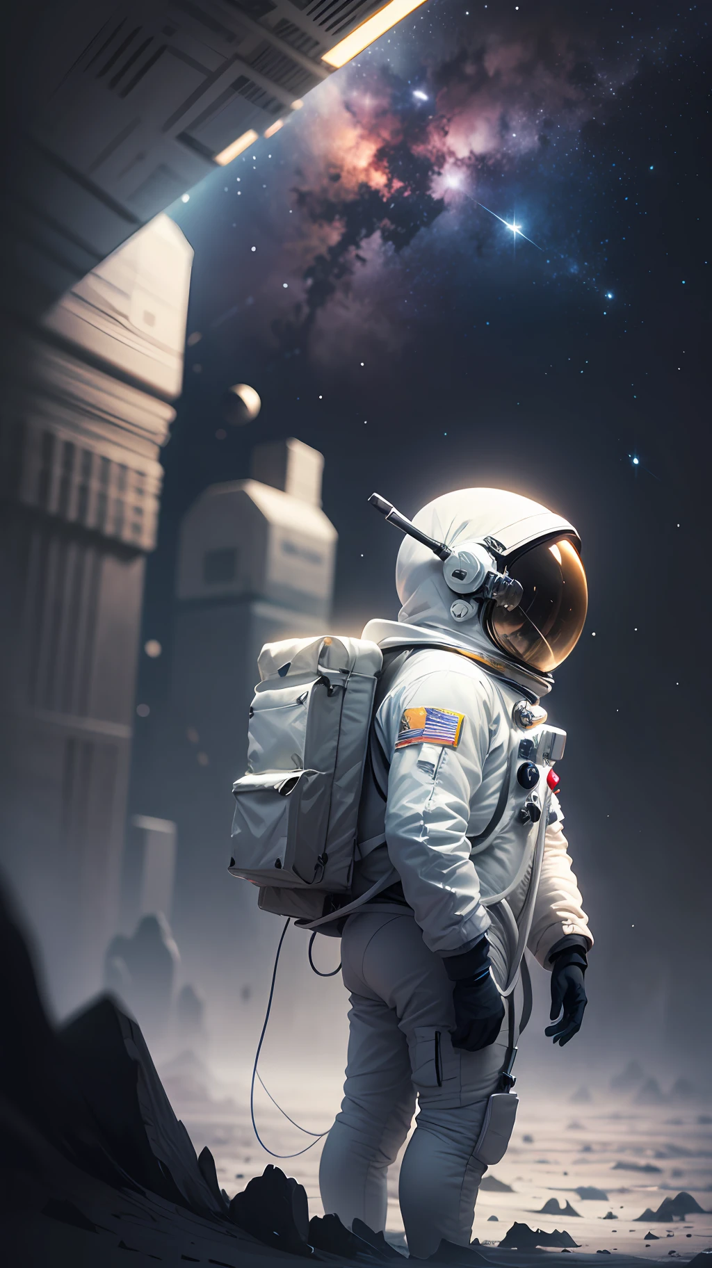 astronaut black uniformed, lost in the space, alone, desolated, infinity, anxiety, digital artworkk intrincate, dramatic, cinematic light, floating, lost, universe, mission uncomplete, --auto --s2