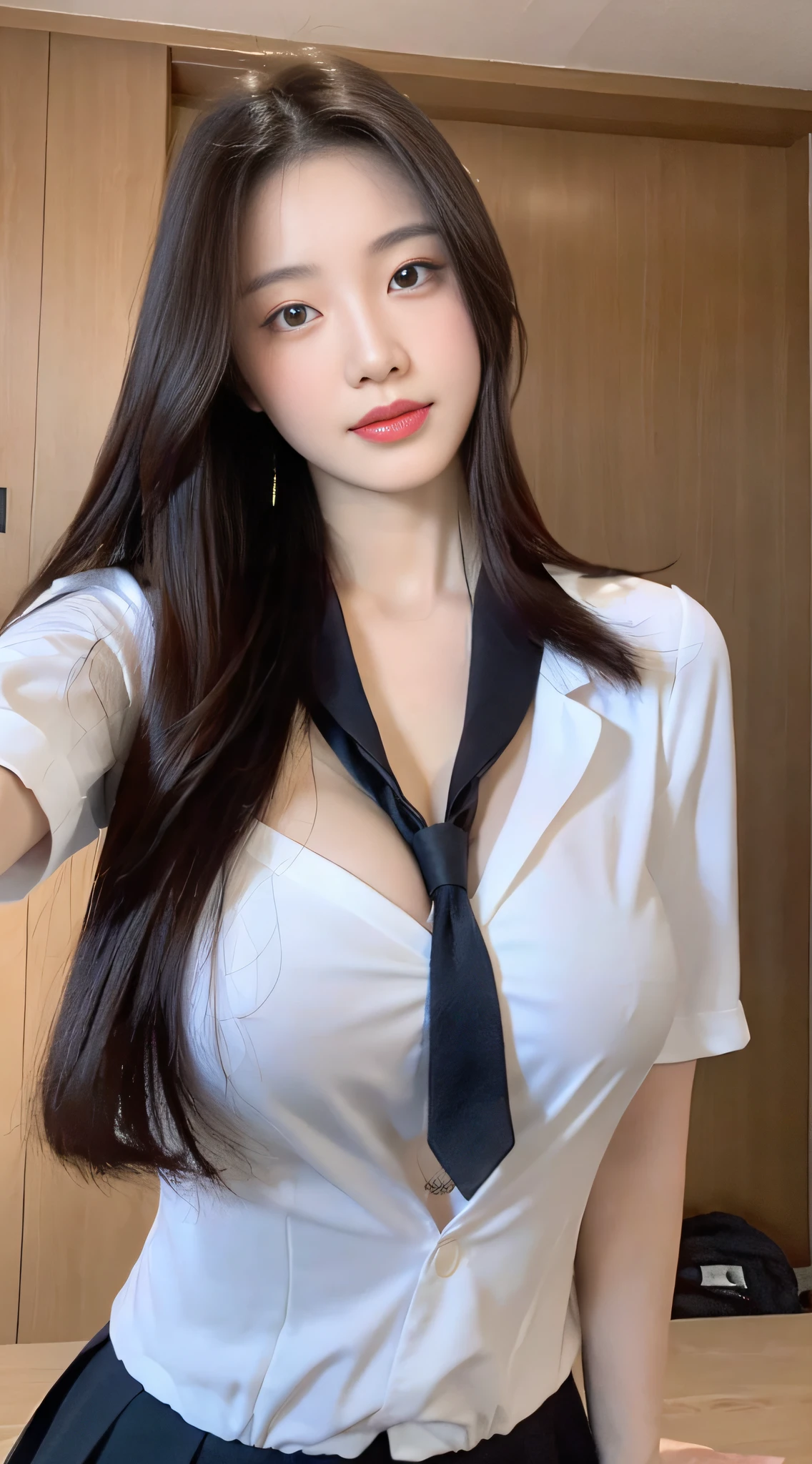 Chinese beautiful woman,perfect bodies,Whiten skin,long whitr hair,Protruding cleavage,Raised sexy,huge tit,JK school uniform