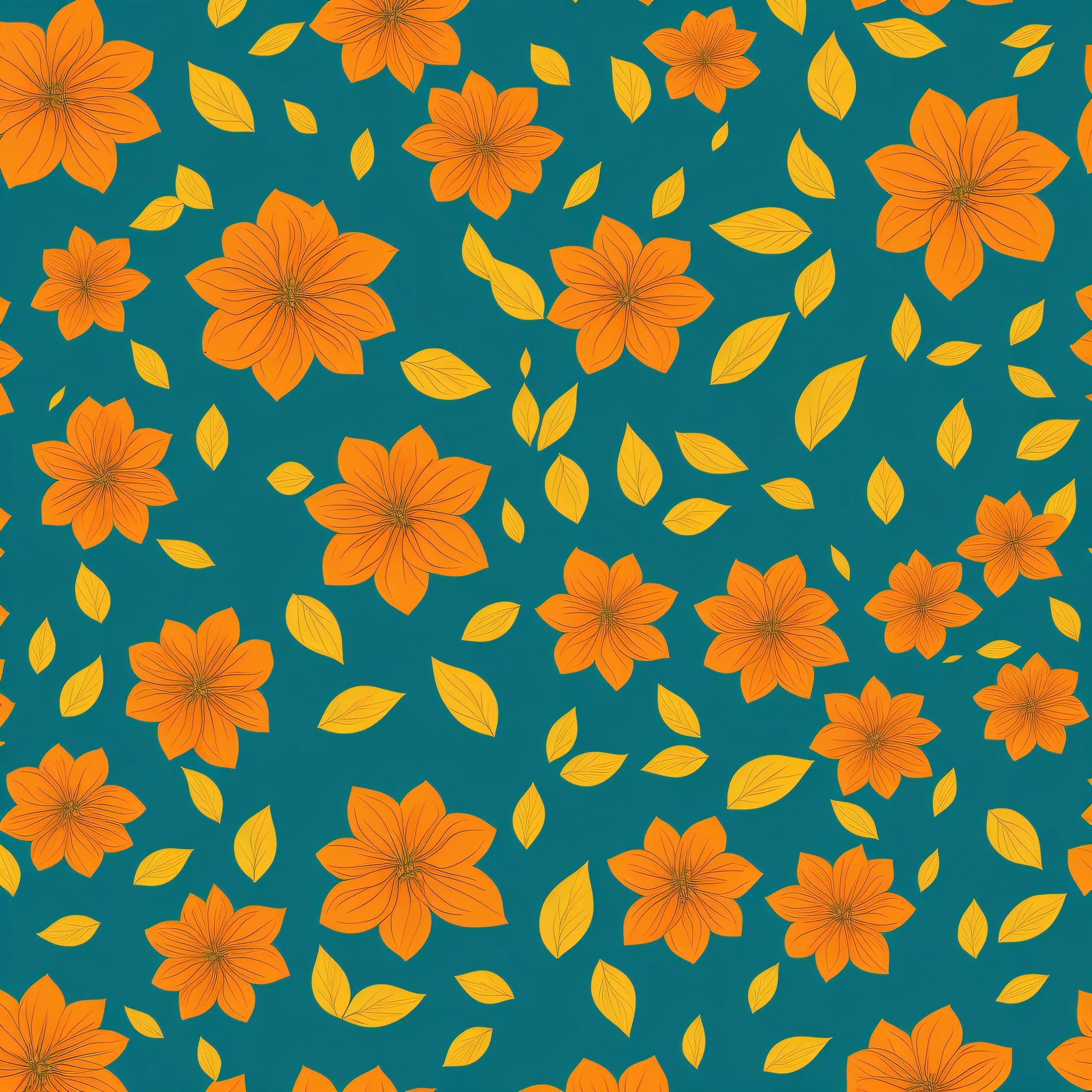 pattern, 2k, 2d, flowers, green, blue, orange colors