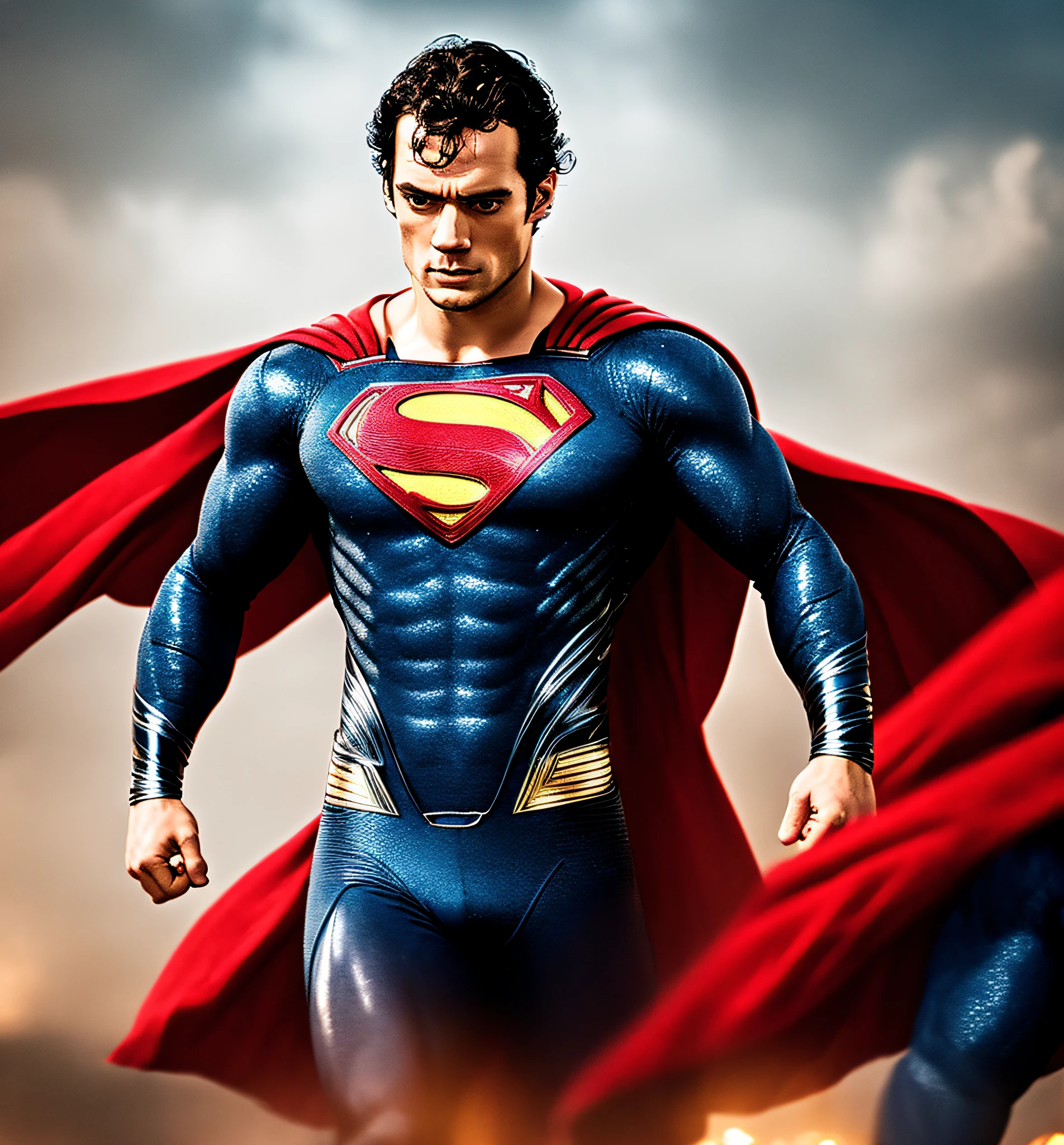 Photo of Henry cavill, superman, handsome male, beautiful dark texture costume hero, Photography, HD, cinematic, costume ornate gold, Photo realistic, Full body photo, photo realism, ultra-detailed, intimate portrait composition, Leica 50mm, f1. 4,Highly Detailed,(Low Contrast:1.3)