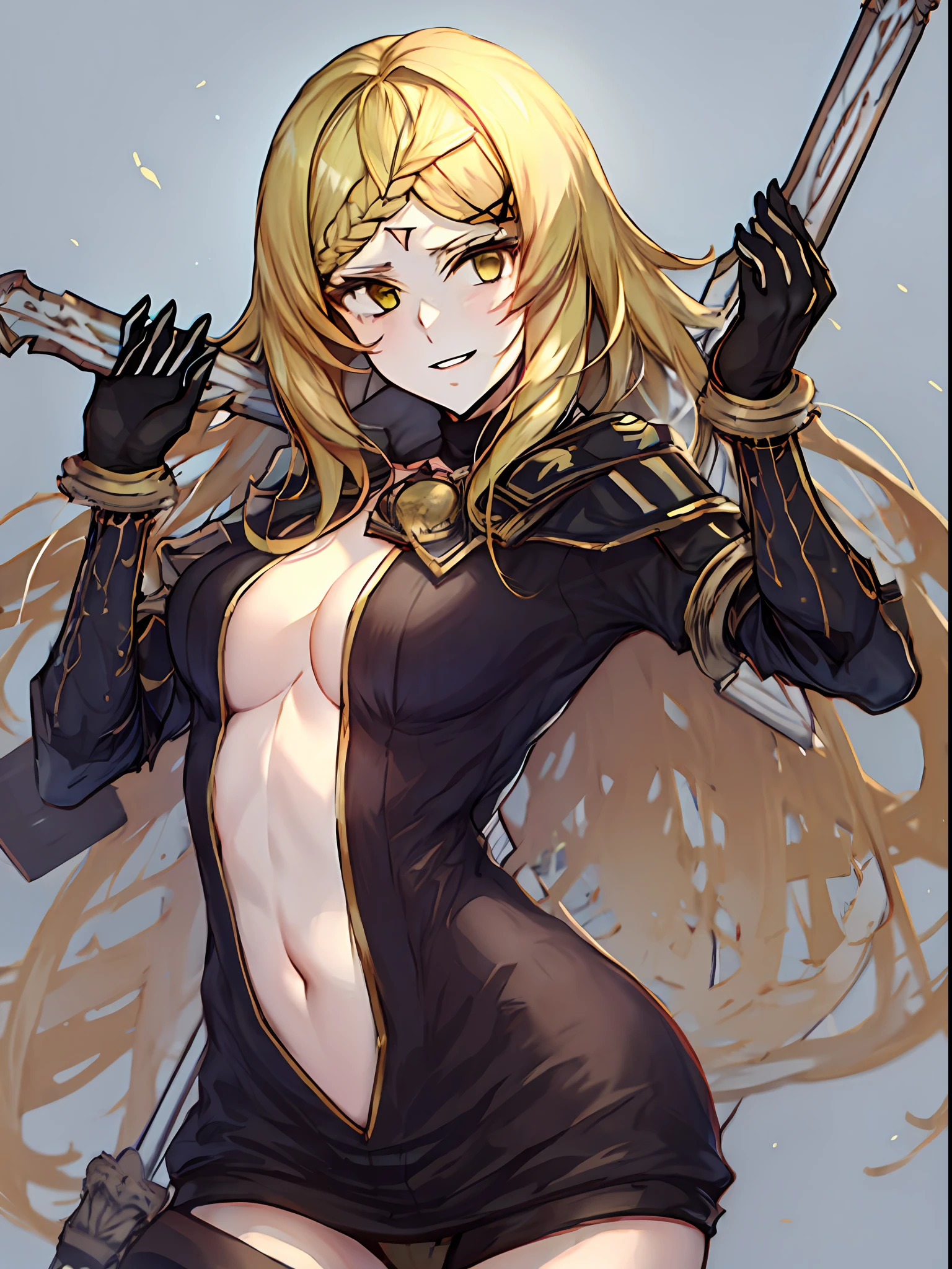 master, chief 1girl, solo, drakengard3, f1ve, intoner, blonde_hair, yellow_eyes