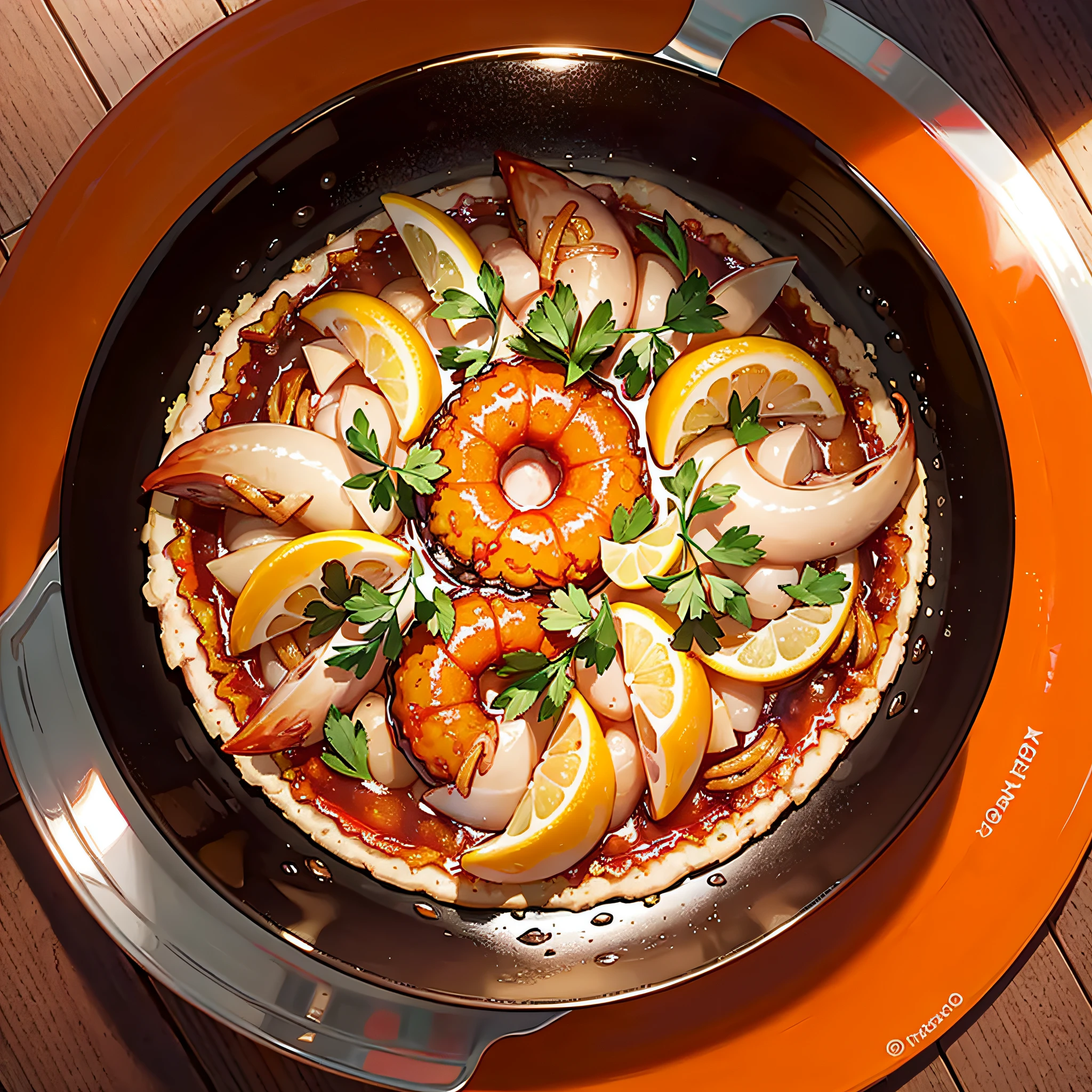 Paella valencianade marisco en una vasija de barro en plano comensal, primer plano, calidad gourmet --auto
