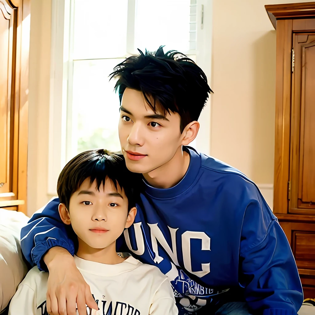 best qualtiy, 超高分辨率, (realisticlying:1.4), tmasterpiece, Kodak Portra 400, blur backgroun , Bedrooms,(Face focus:1.3),1boys ,white skinned, Loose sweatshirt, posing on a, looking at viewert , sface focus