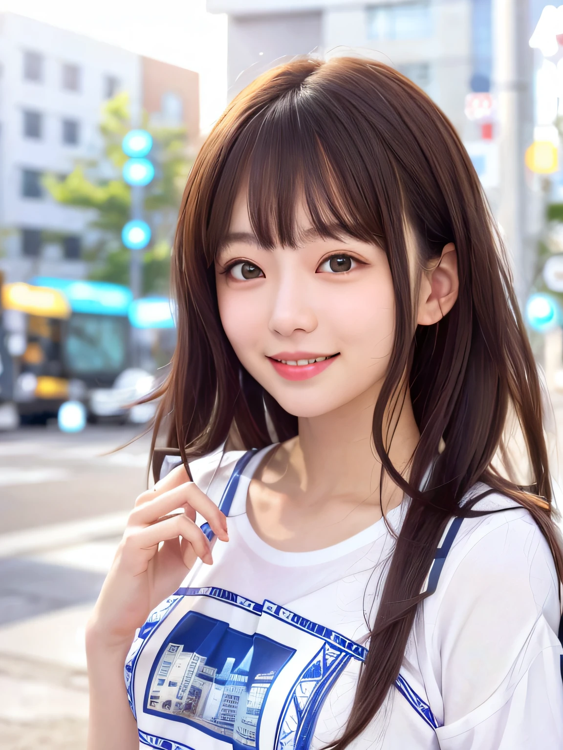 a smile、White shirt、campus、A dark-haired