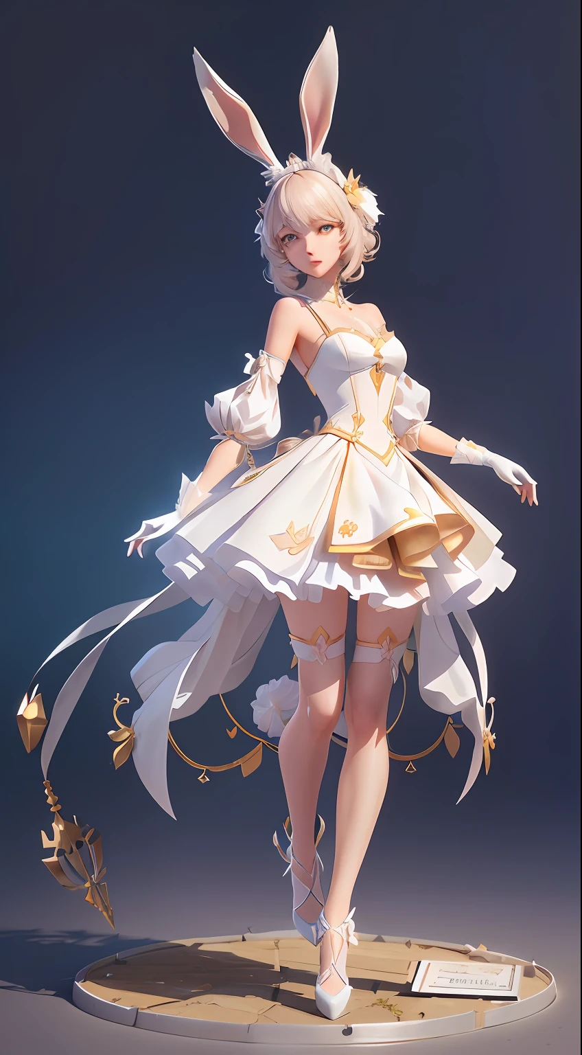 Aalfid image of a woman in a white dress and rabbit ears, Kushatt Krenz Key Art Women, 3 D rendering character art 8 K, render of a cute 3d anime girl, cute anime waifu in a nice dress, 8K high quality detailed art, trending on cgstation, elegant cinematic pose, 3 d render official art、Delicate facial features、Still mention anatomically correct、The proportions are correct、with fair skin、