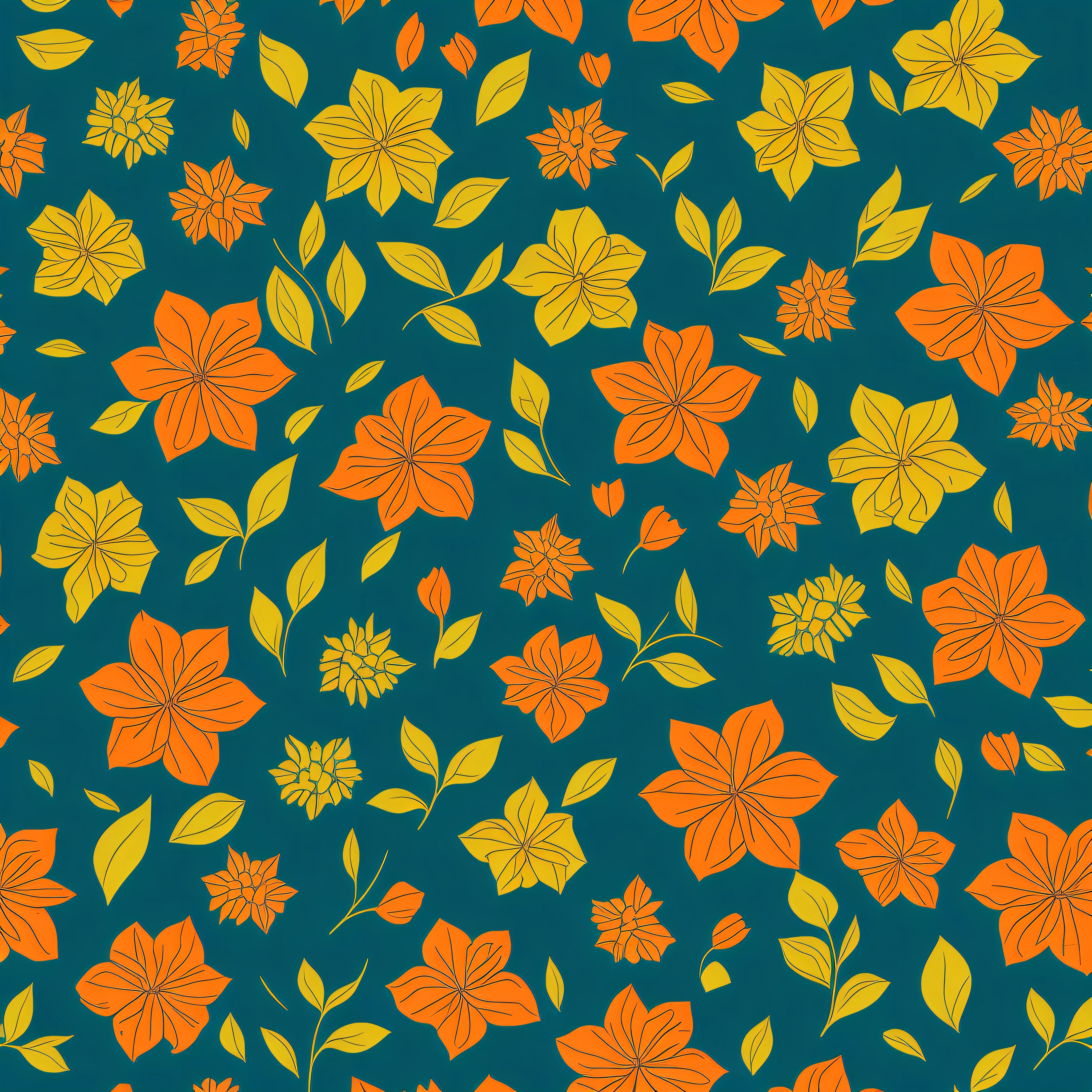 pattern, 2k, 2d, flowers, green, blue, orange colors