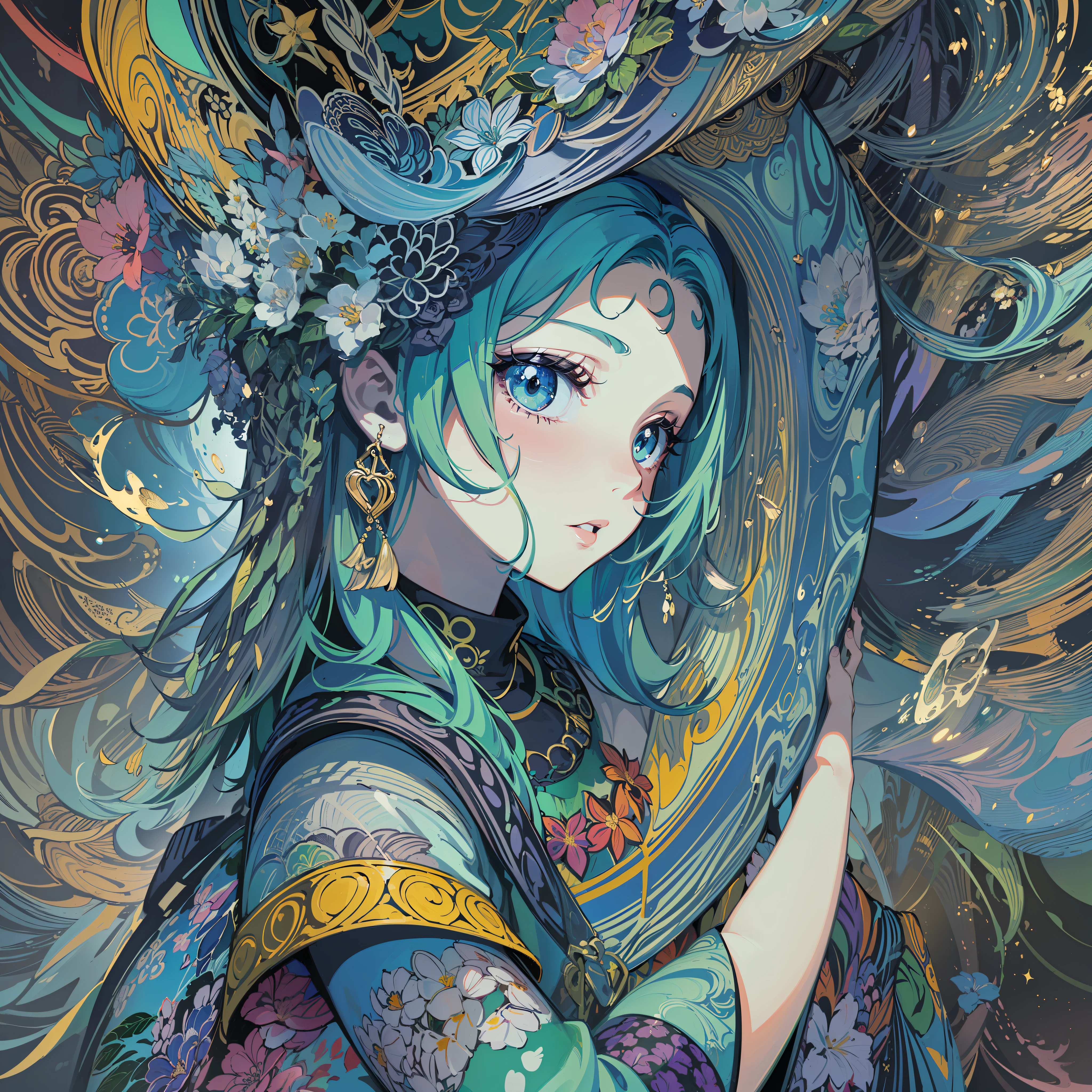 absurdres, highres, (official art, beautiful and aesthetic:1.2), 
1girl, (pop art:1.2), (zentangle, flower effects, water effects, light effects:1.2), (Arts Dcoratifs:1.4),
