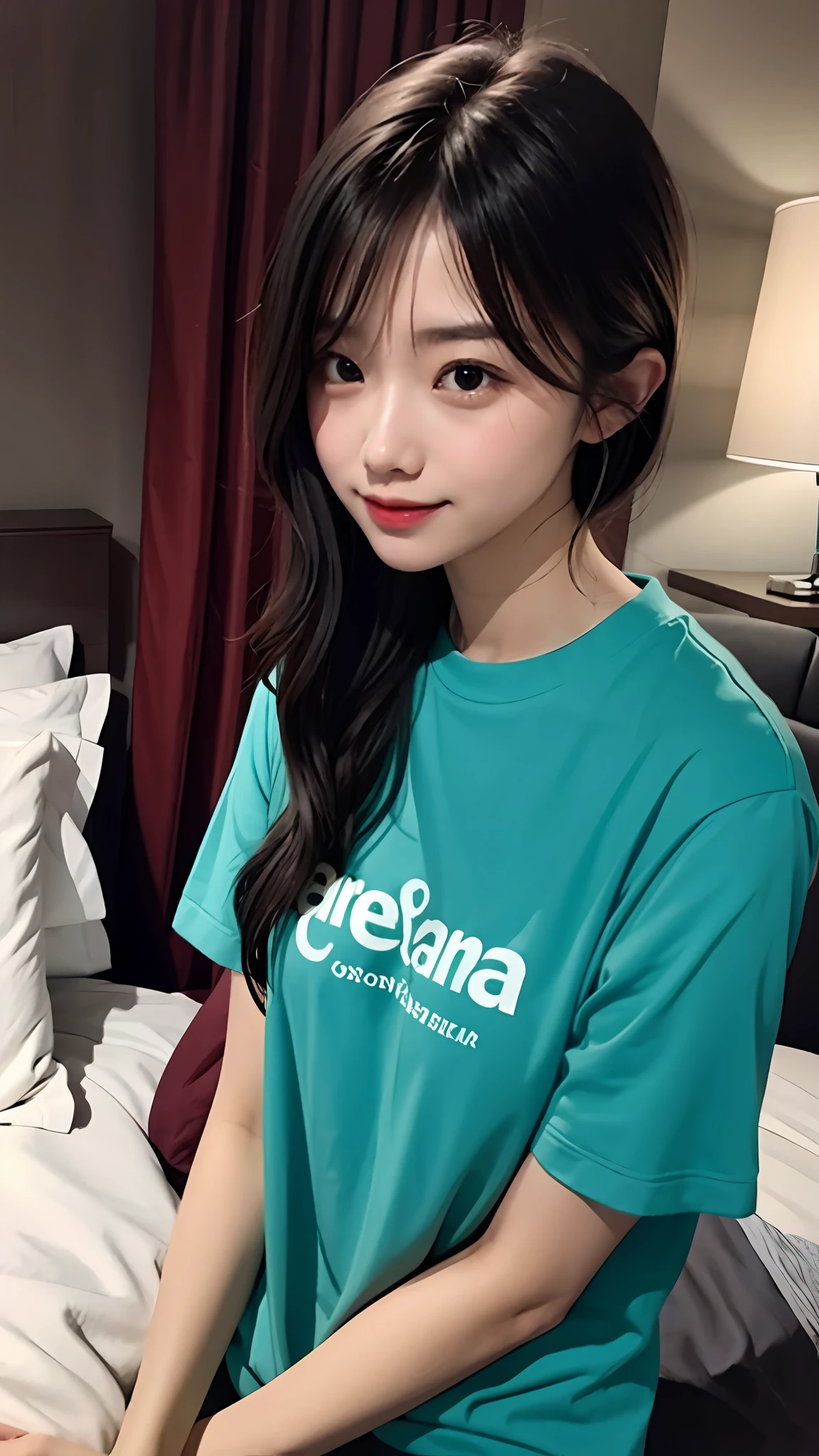 Inverted Oceania Characters，Girl in her 20s，cute little，Stay in a hotel bed