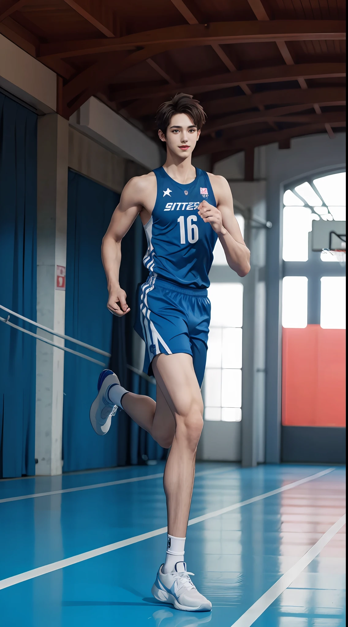 (A lovely Shota),full bodyesbian,malefocus,Looking_at_peeping at the viewer,Male_Focus, old,Tall,(Tall guy:2),Super tall,(300cm height:2),Excellent body proportions,(slender leg:2),small heads,(Cute and beautiful boy:2),(The face of an anime man),(Very detailed beautiful face and eyes:2),(Big bright eyes),Sharp eyeliner,Clear and beautiful face,with short black hair,(Straight facial features),(low head),(having fun,grinning smile),Men's track and field wear,musculous,Wide shoulders and narrow waist,Blue sport men's socks,Basketball shoes,Detailed muscle texture,Highlights muscle structure,In the subway,the night,(sitted:3),(full length shoot),Front view,hyper photorealism, (Photorealistic detail), Incredible accuracy, lifelike textures, masterful technique, Jaw-dropping precision, artistic dedication,(anatomy correct),a slight light,exquisite detailing,Best quality,stunning masterpiece,CG