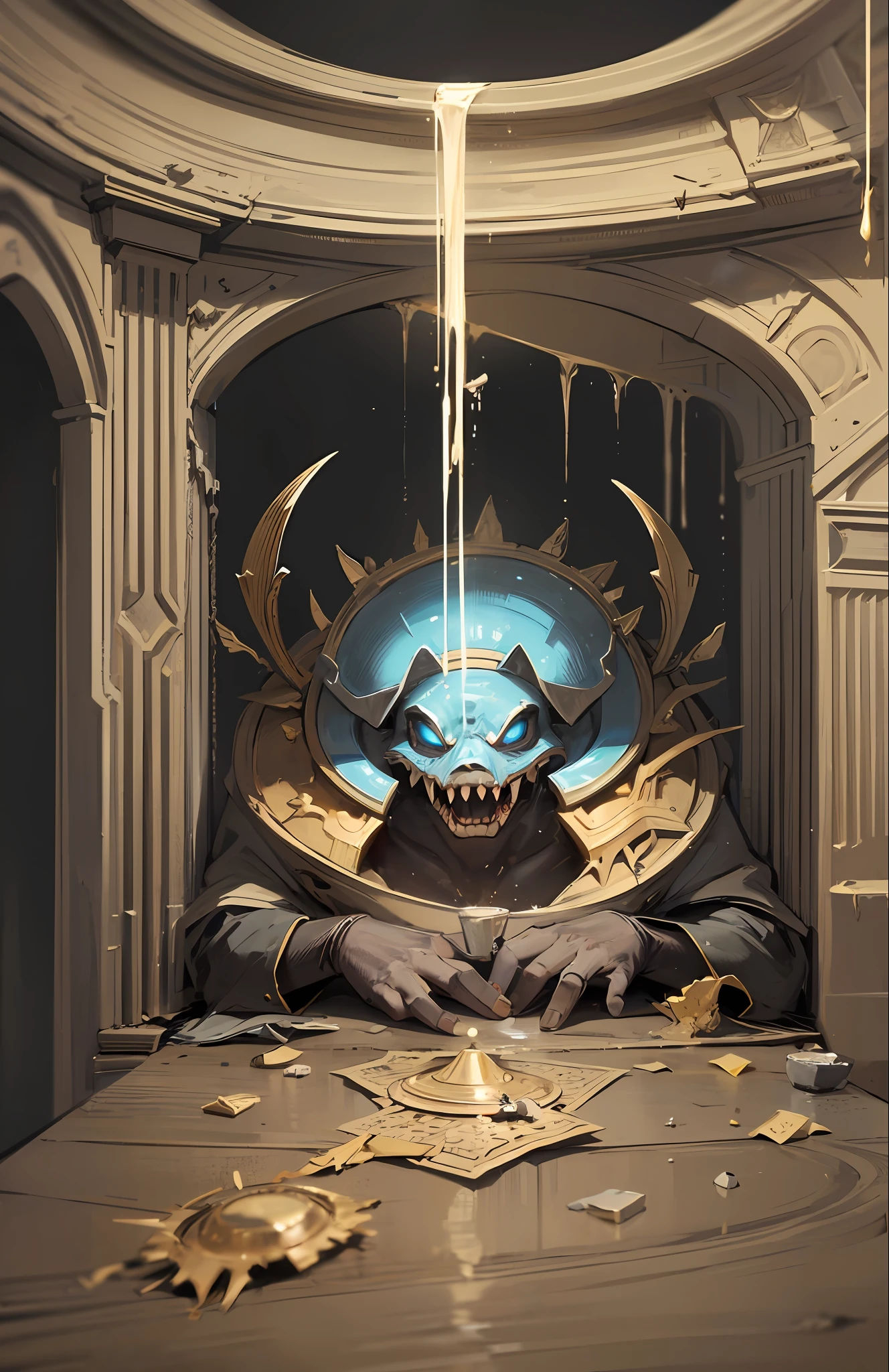 best qualtiy，tmasterpiece，Need，（（A sealed desert pyramid creature）），guarding，supporting，Hearthstone painting style，Painful expression，Living off the soil，Non-human（Soil attribute 1.2），Flattening（1.4），Textured，Dark simple background --auto --s2