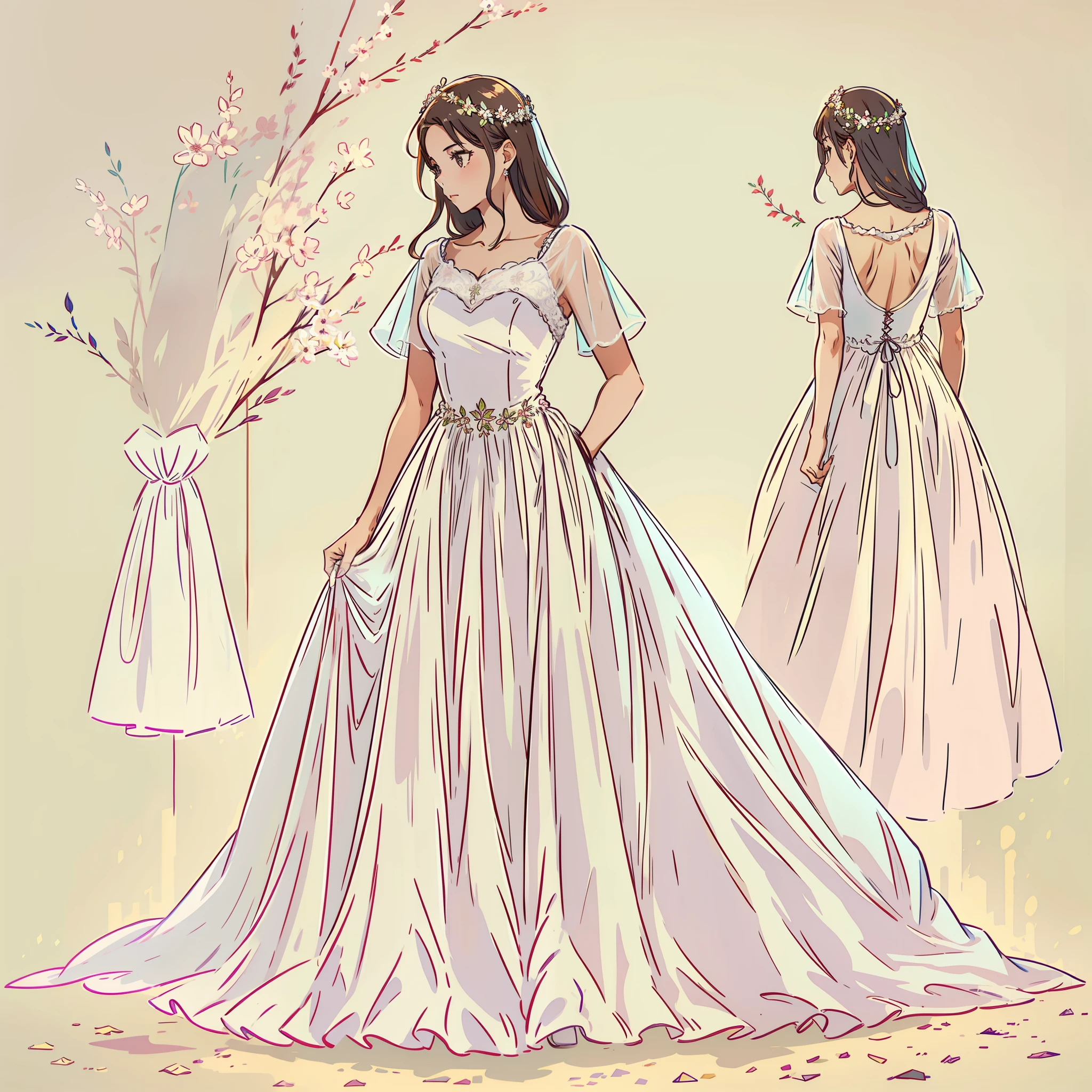 1girl, vestido linha de noiva